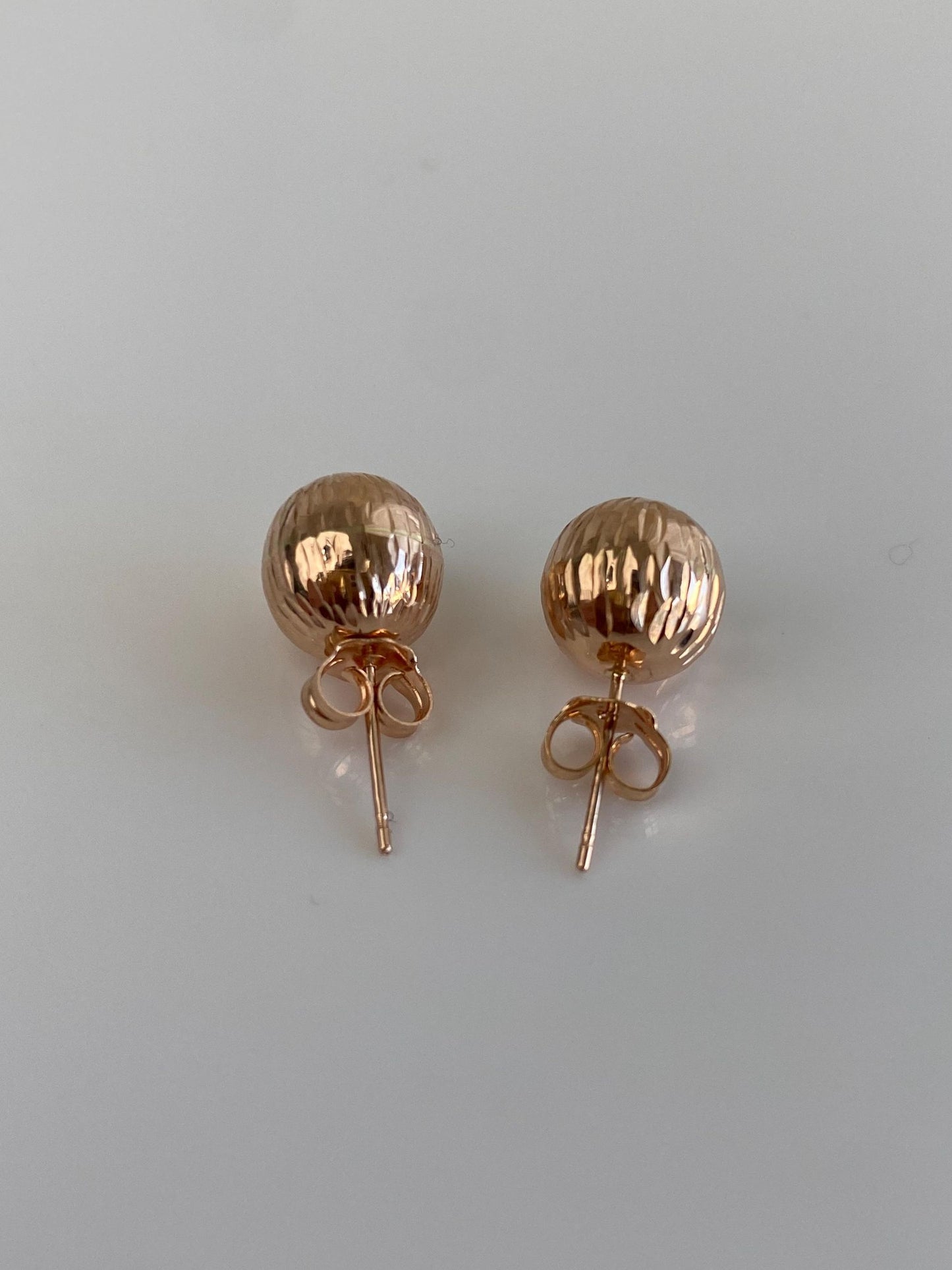 Vintage 14k Rose Gold Diamond Cut Ball Stud Earrings