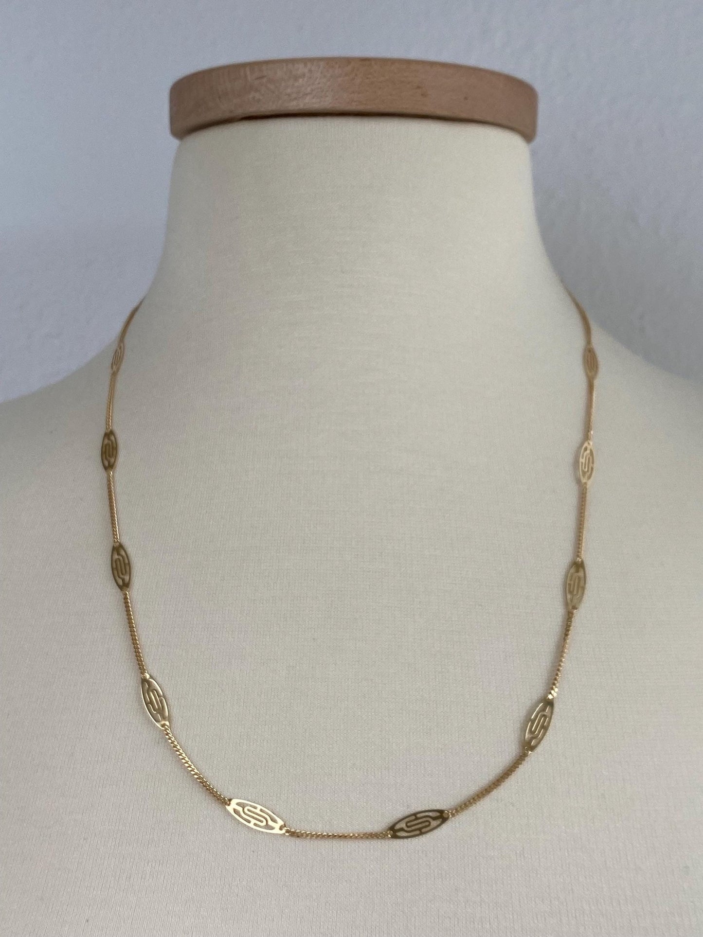 Vintage Solid 14k Yellow Gold Station Tight Curb Chain Necklace - 23.5 inches