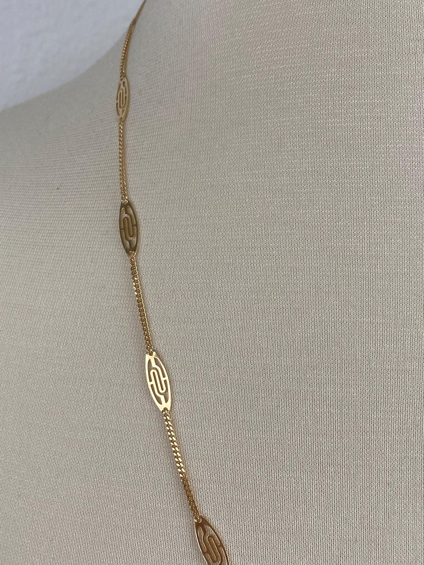 Vintage Solid 14k Yellow Gold Station Tight Curb Chain Necklace - 23.5 inches
