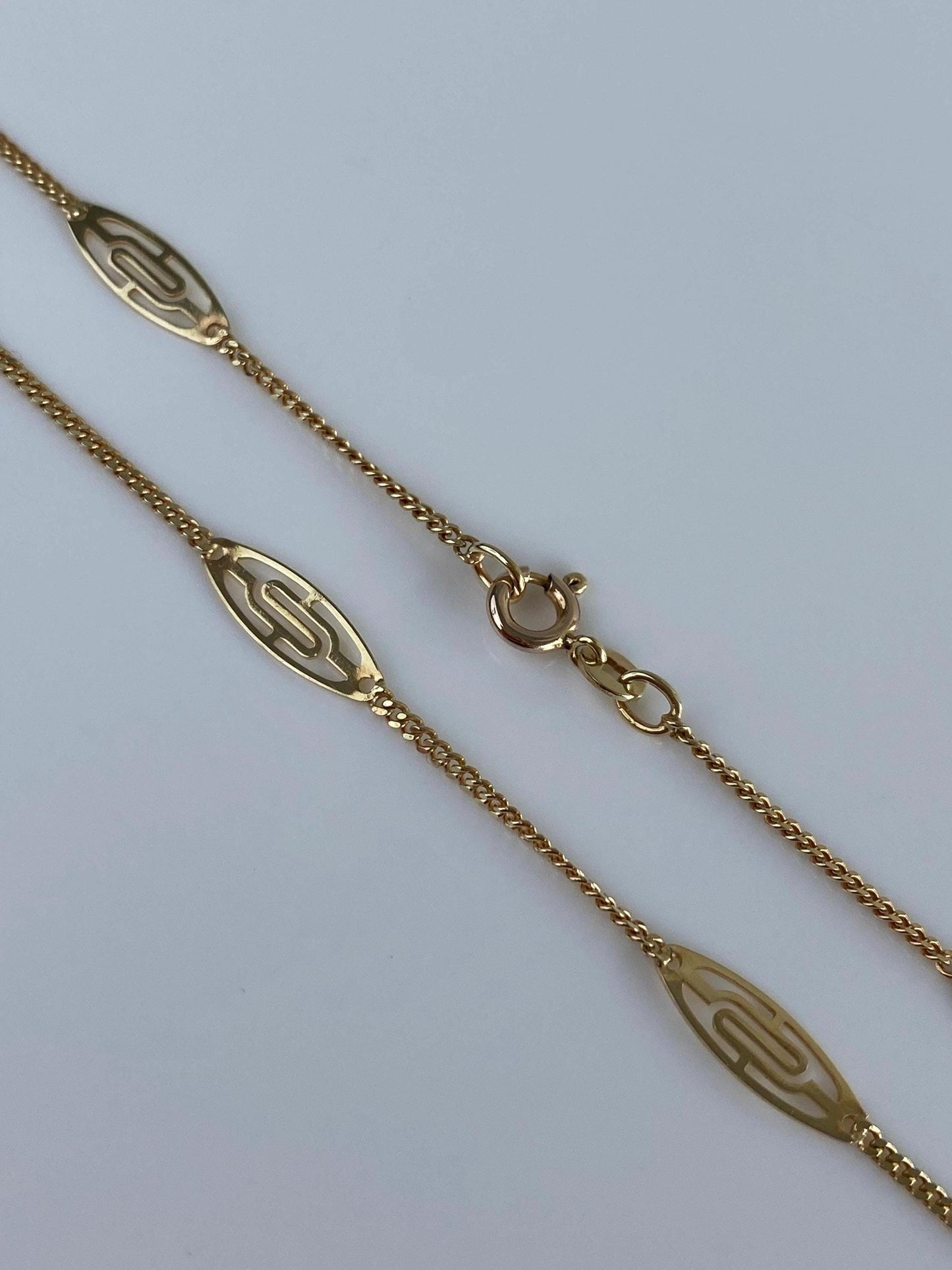 Vintage Solid 14k Yellow Gold Station Tight Curb Chain Necklace - 23.5 inches