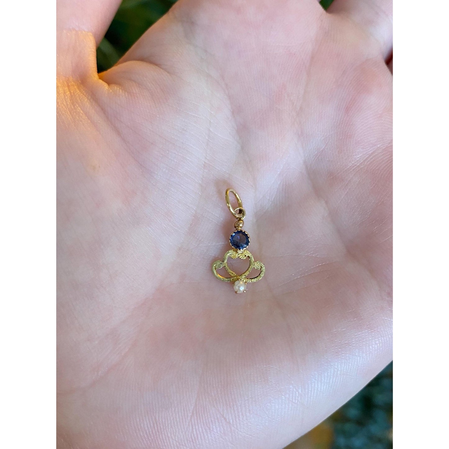Vintage Solid 9k Yellow Gold Blue Cubic Zirconia Seed Pearl Stick Pin Conversion Charm