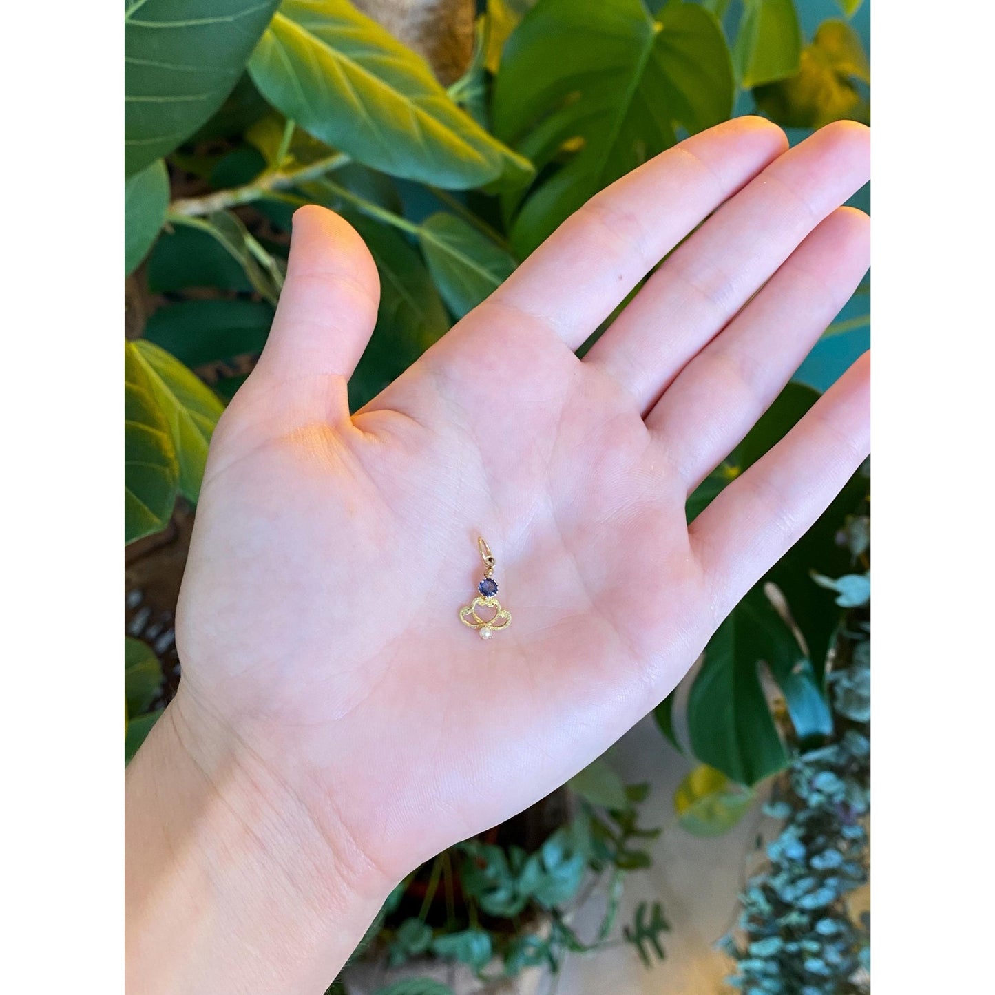 Vintage Solid 9k Yellow Gold Blue Cubic Zirconia Seed Pearl Stick Pin Conversion Charm