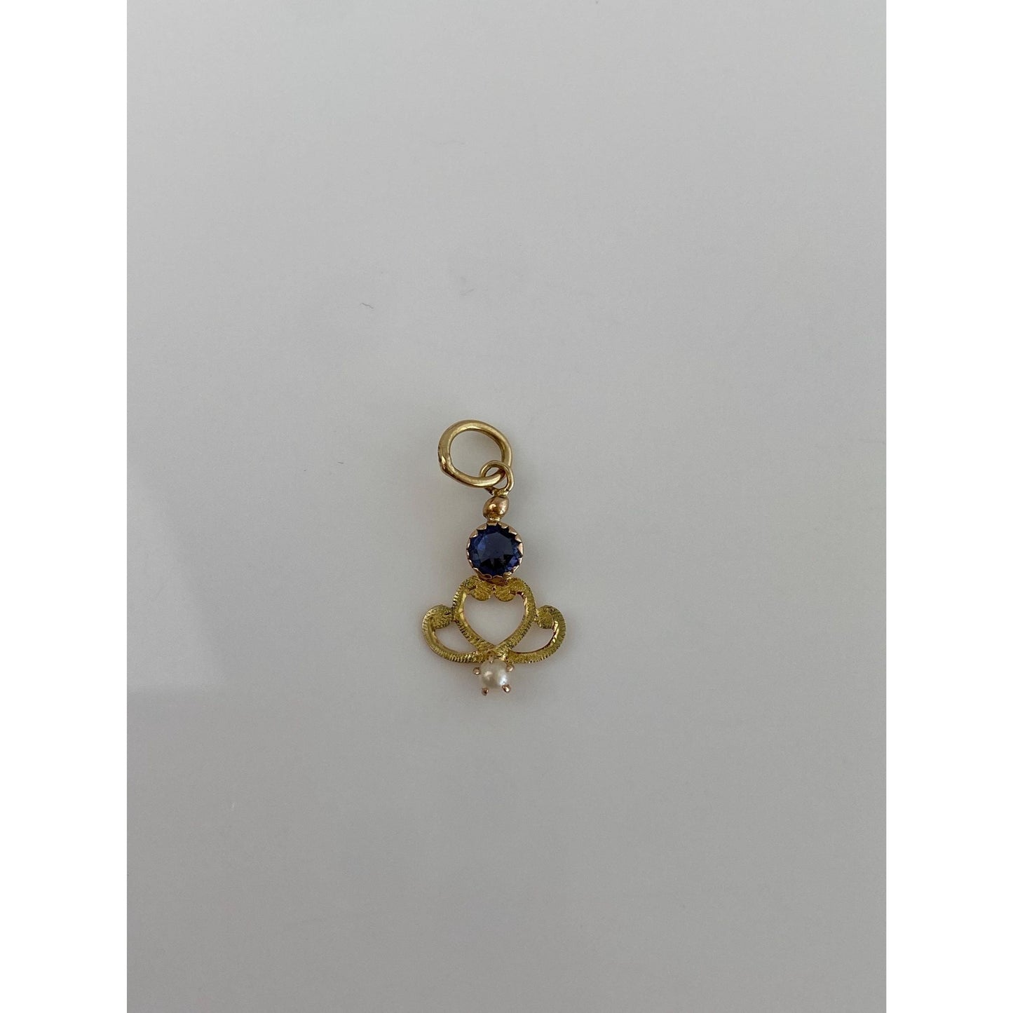 Vintage Solid 9k Yellow Gold Blue Cubic Zirconia Seed Pearl Stick Pin Conversion Charm