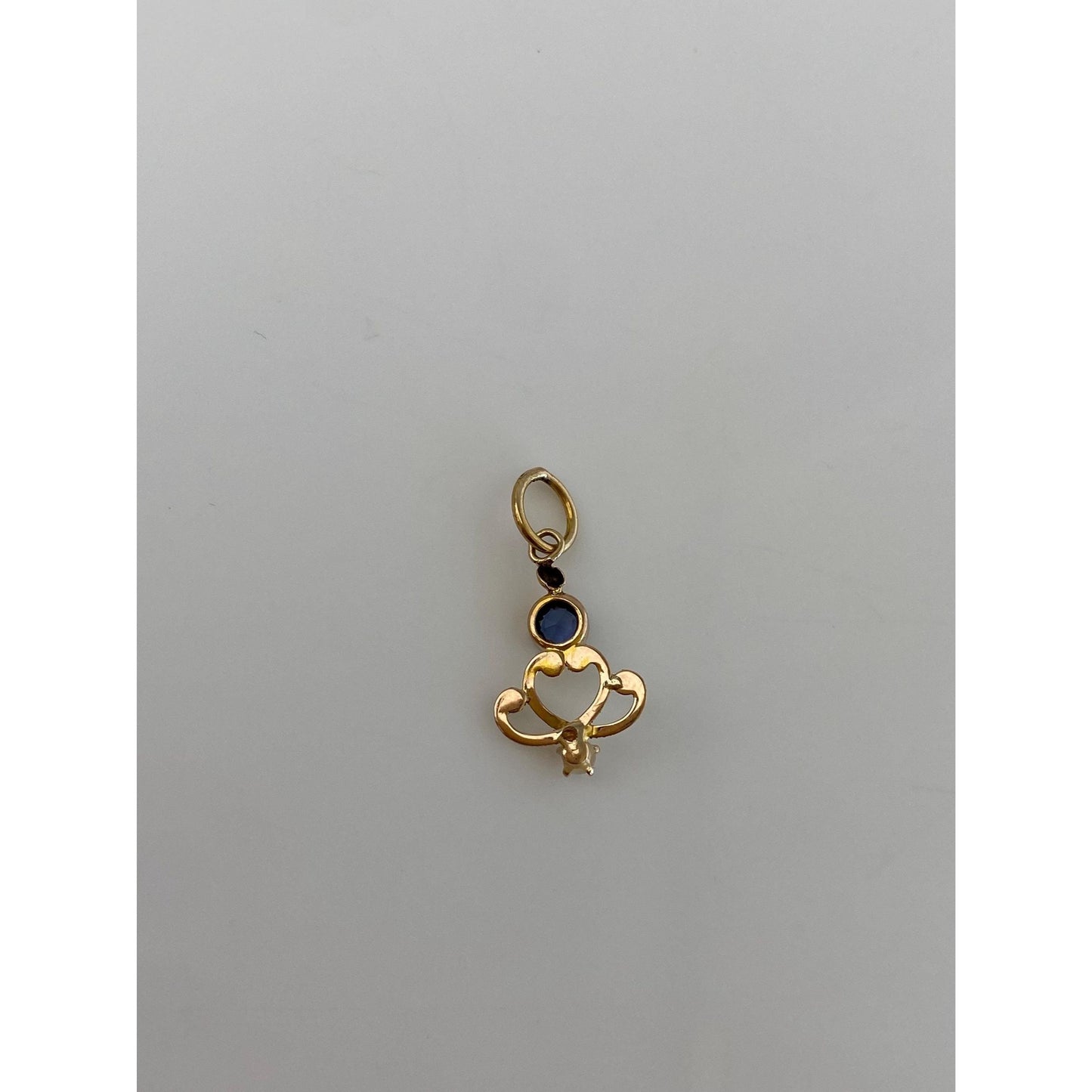 Vintage Solid 9k Yellow Gold Blue Cubic Zirconia Seed Pearl Stick Pin Conversion Charm
