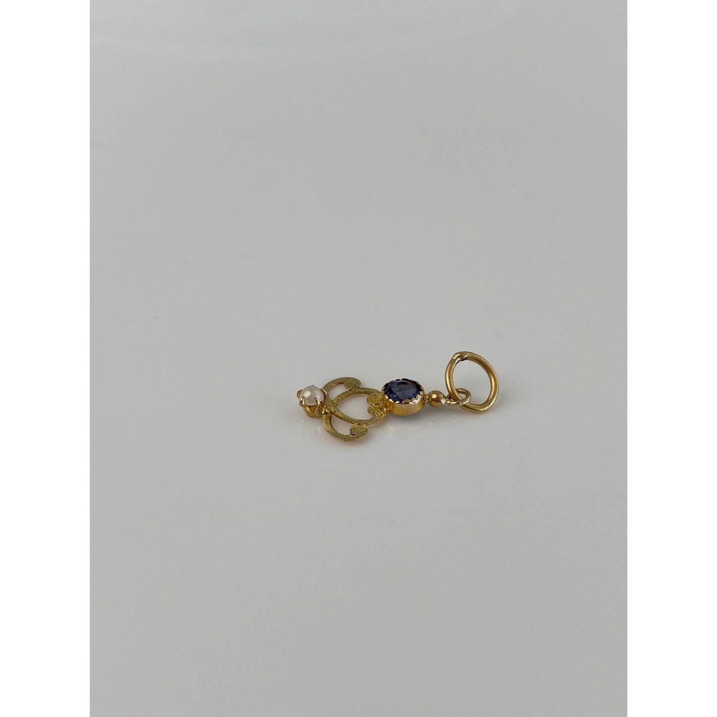 Vintage Solid 9k Yellow Gold Blue Cubic Zirconia Seed Pearl Stick Pin Conversion Charm