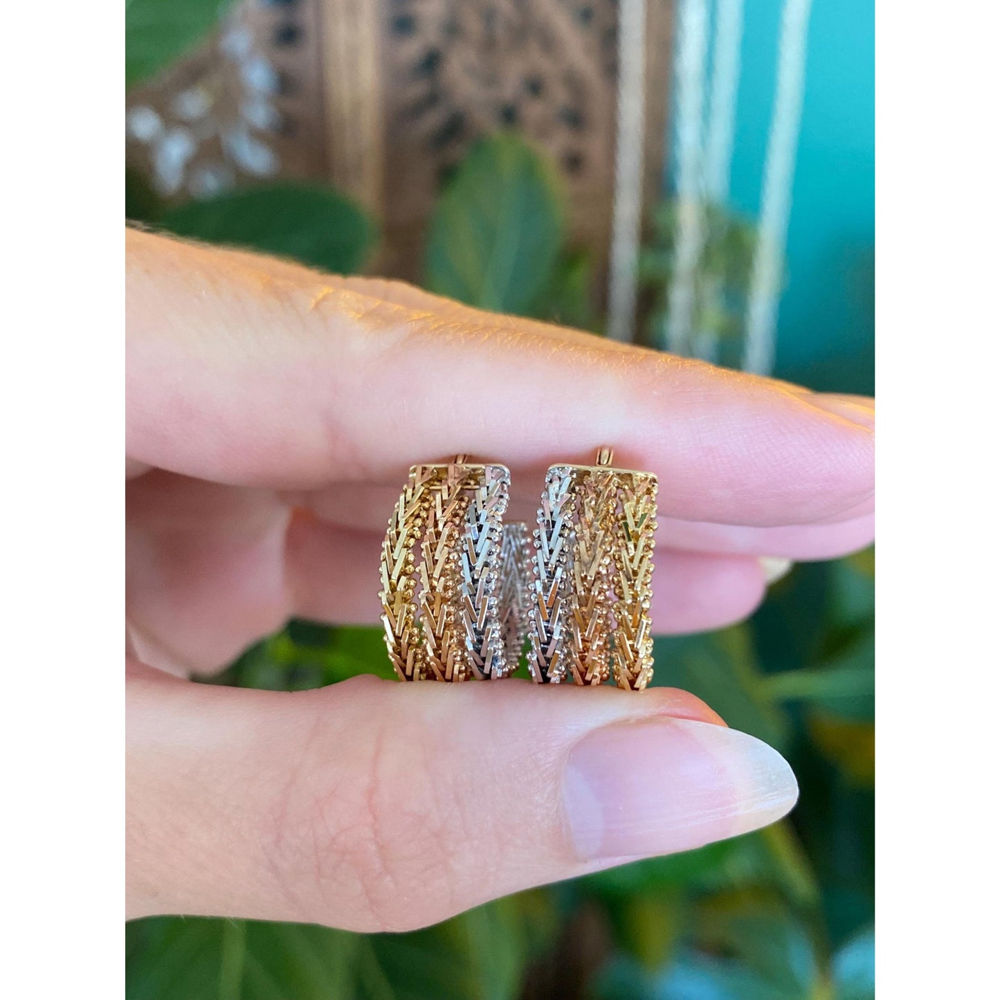 Solid 14k Tri Tone Gold Woven Hoop Earrings