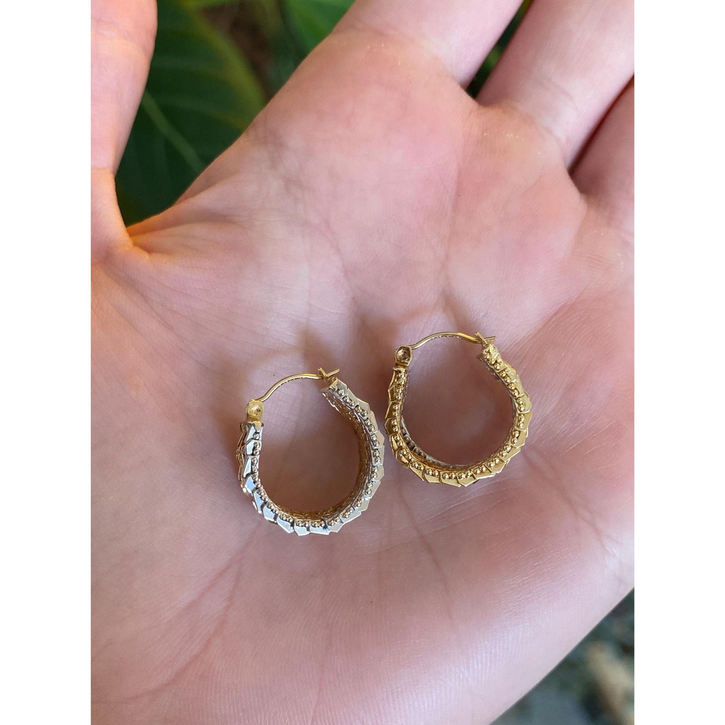 Solid 14k Tri Tone Gold Woven Hoop Earrings