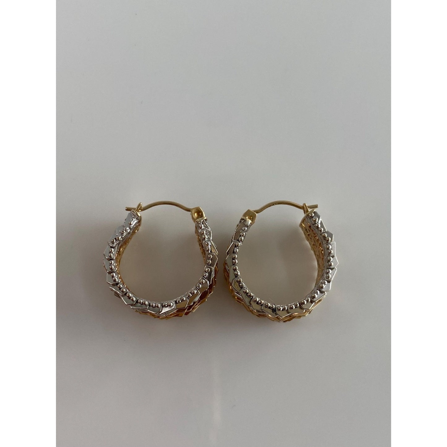 Solid 14k Tri Tone Gold Woven Hoop Earrings