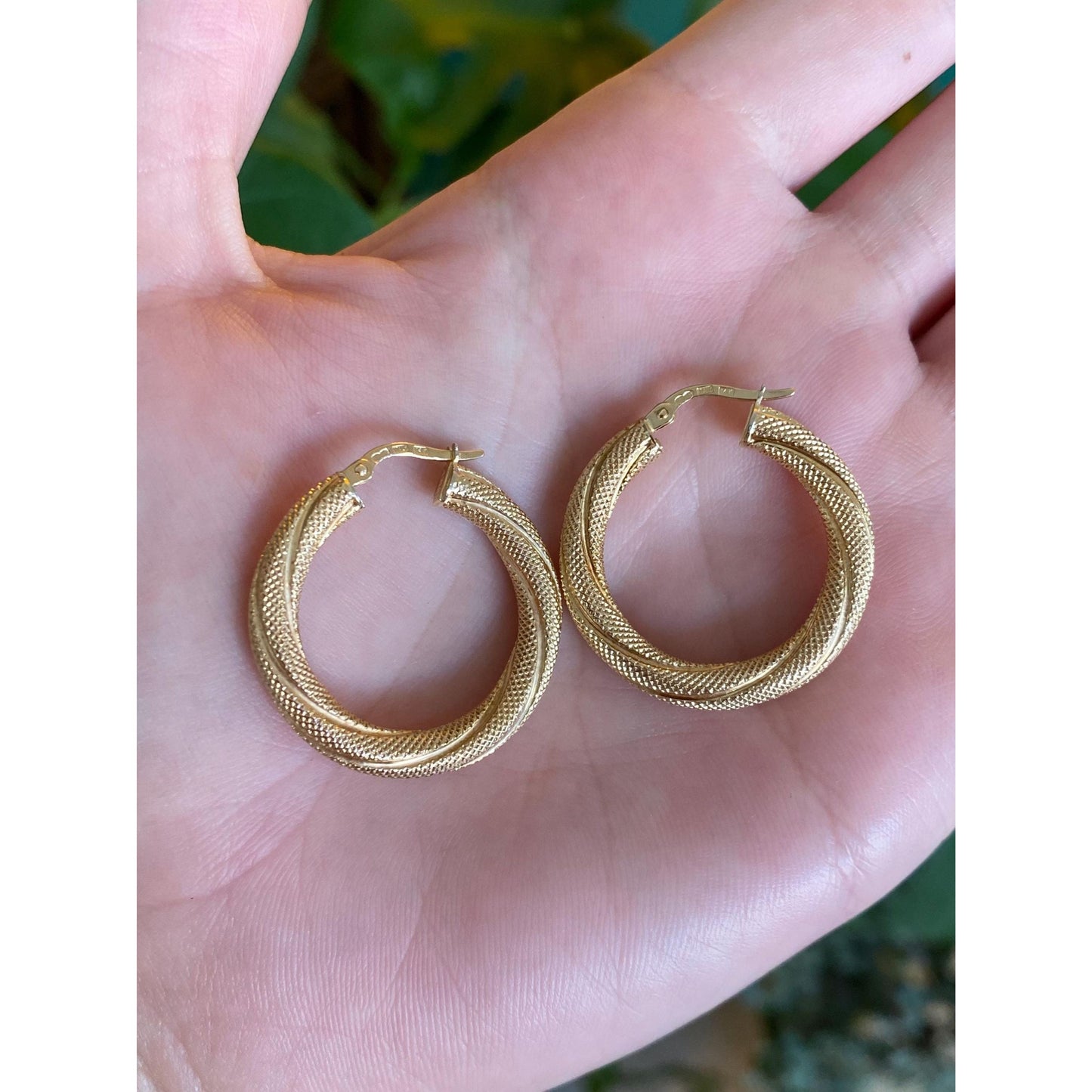 Vintage 14k Yellow Gold Textured Twist Hoop Earrings