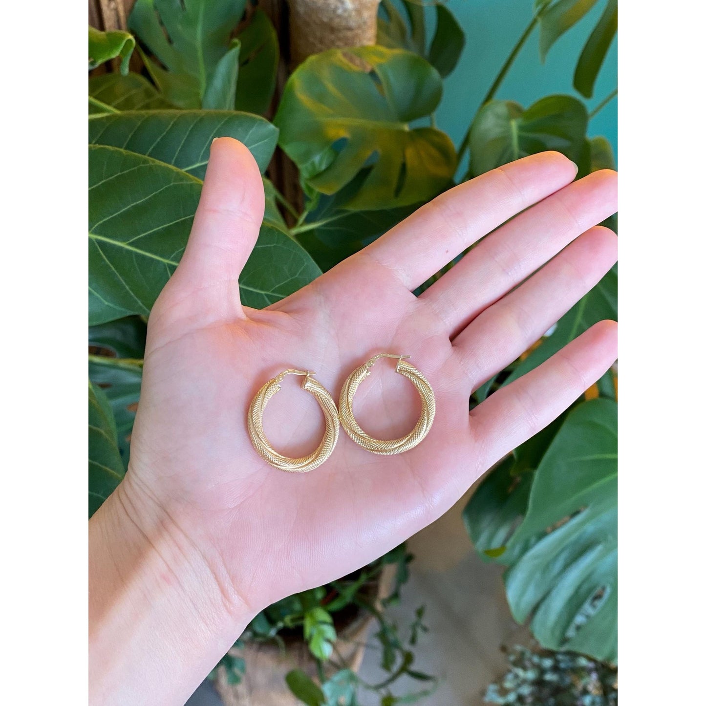 Vintage 14k Yellow Gold Textured Twist Hoop Earrings