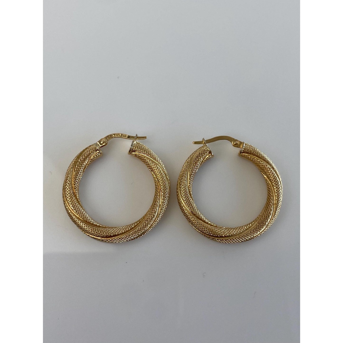 Vintage 14k Yellow Gold Textured Twist Hoop Earrings