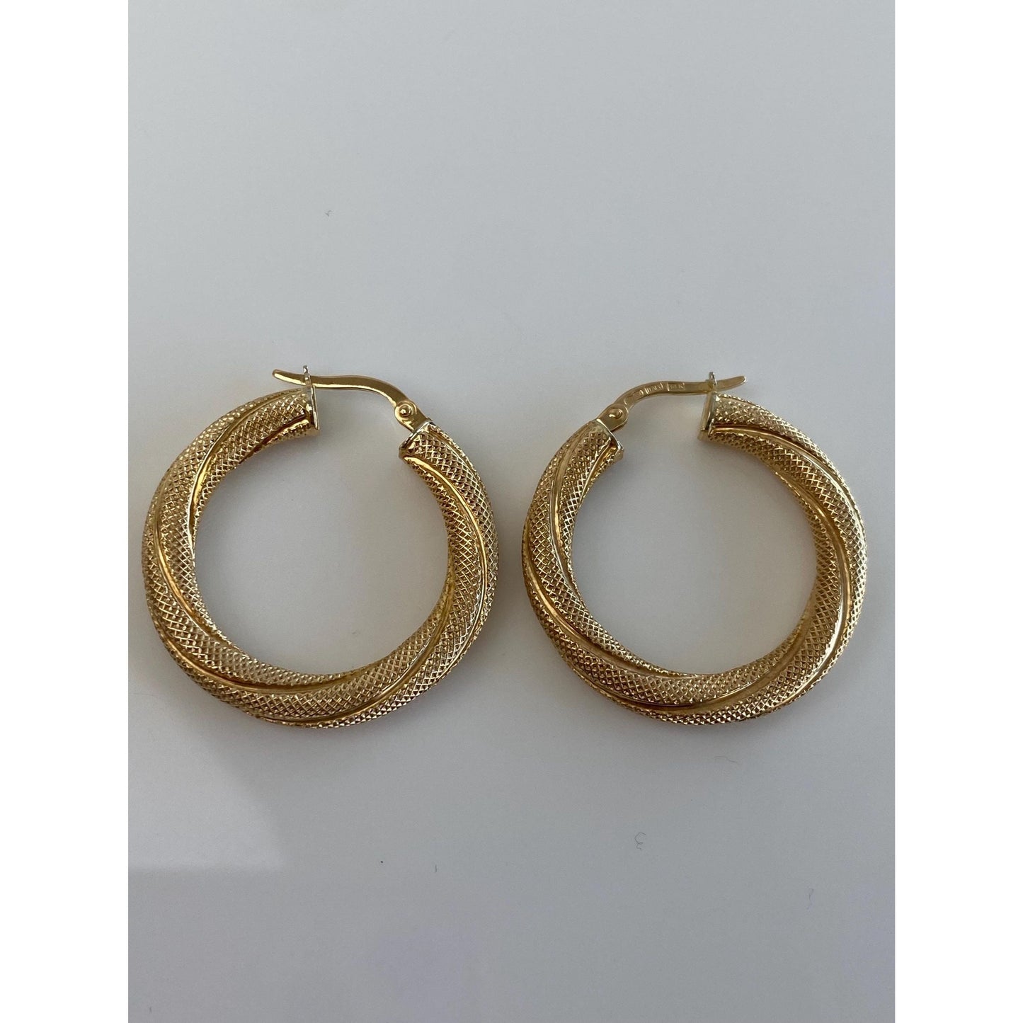Vintage 14k Yellow Gold Textured Twist Hoop Earrings