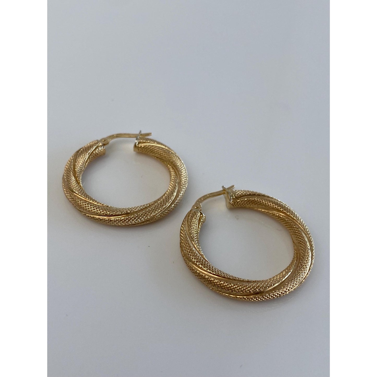 Vintage 14k Yellow Gold Textured Twist Hoop Earrings
