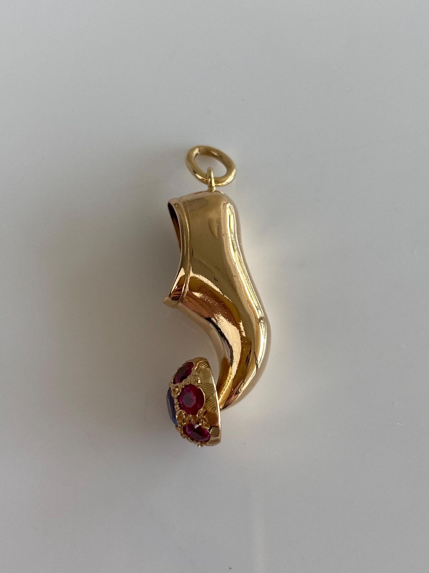 Vintage Solid 18k Yellow Gold Blue Spinel Pink Sapphire Halo Slipper Charm