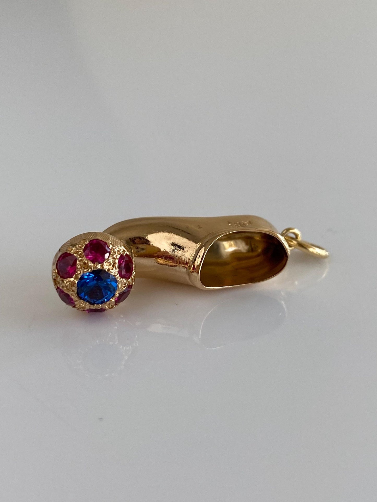 Vintage Solid 18k Yellow Gold Blue Spinel Pink Sapphire Halo Slipper Charm