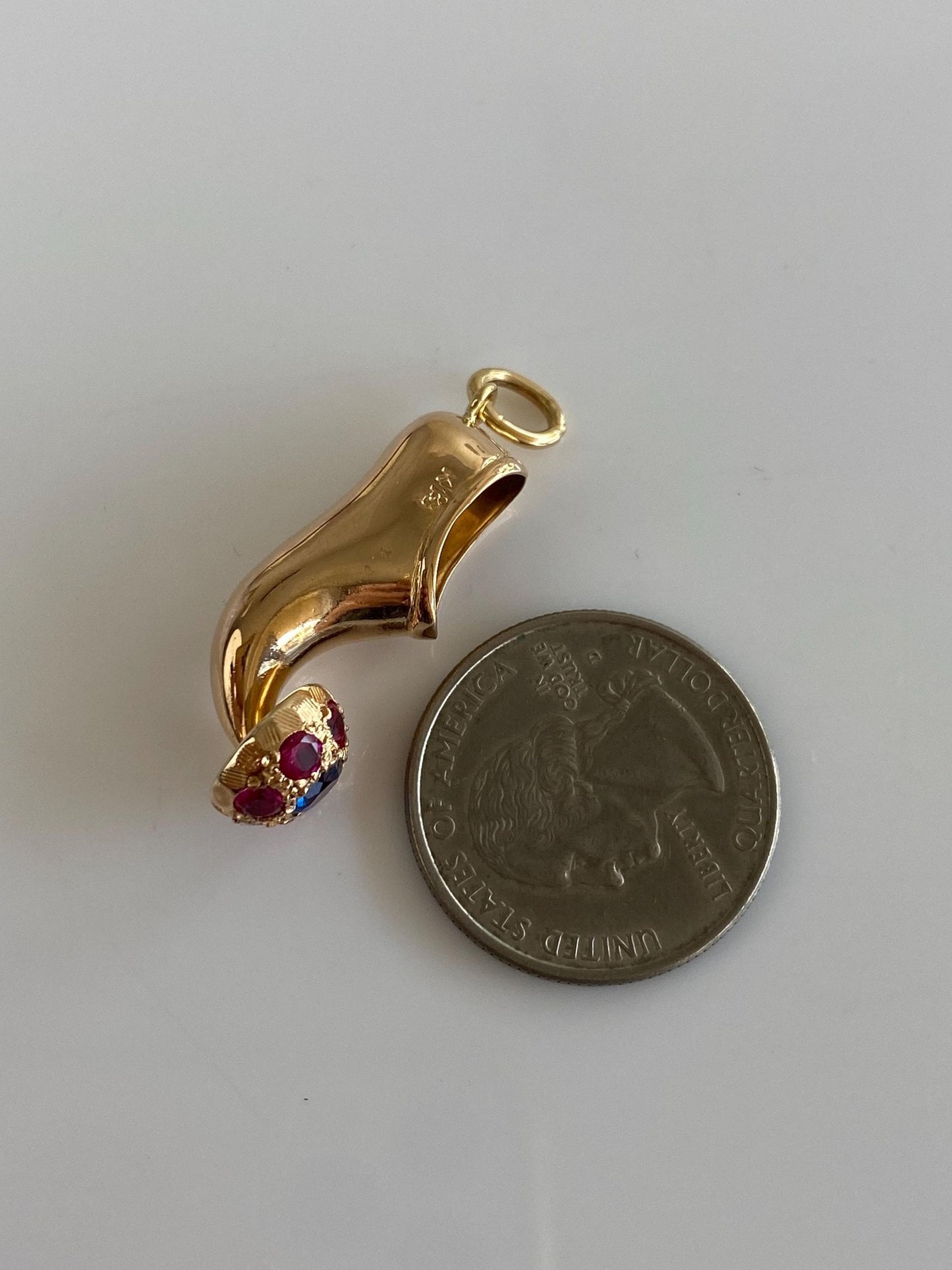 Vintage Solid 18k Yellow Gold Blue Spinel Pink Sapphire Halo Slipper Charm