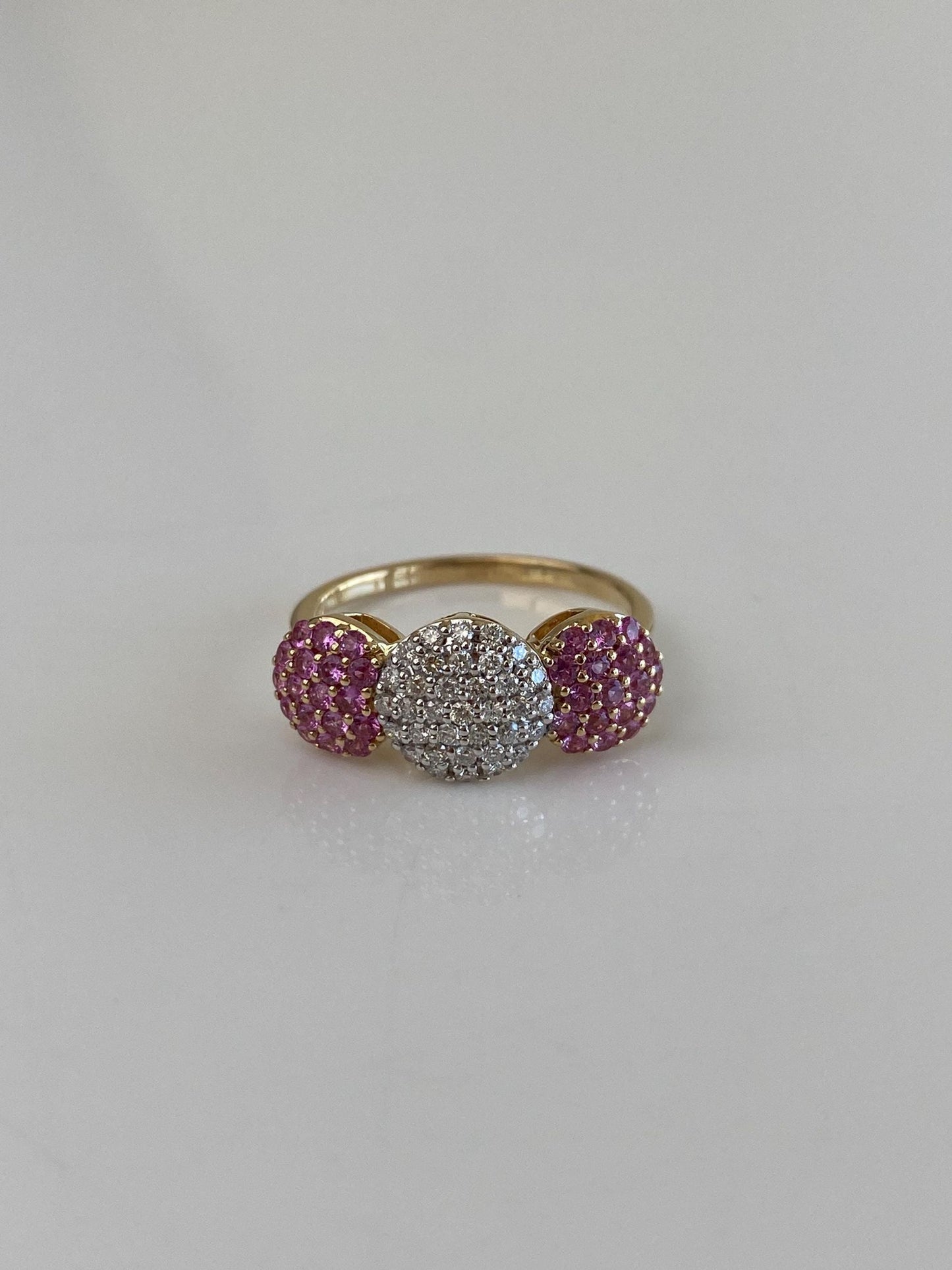 Vintage Solid 14k White & Yellow Gold Diamond Pink Spinel Clusters Ring - Size 6.75