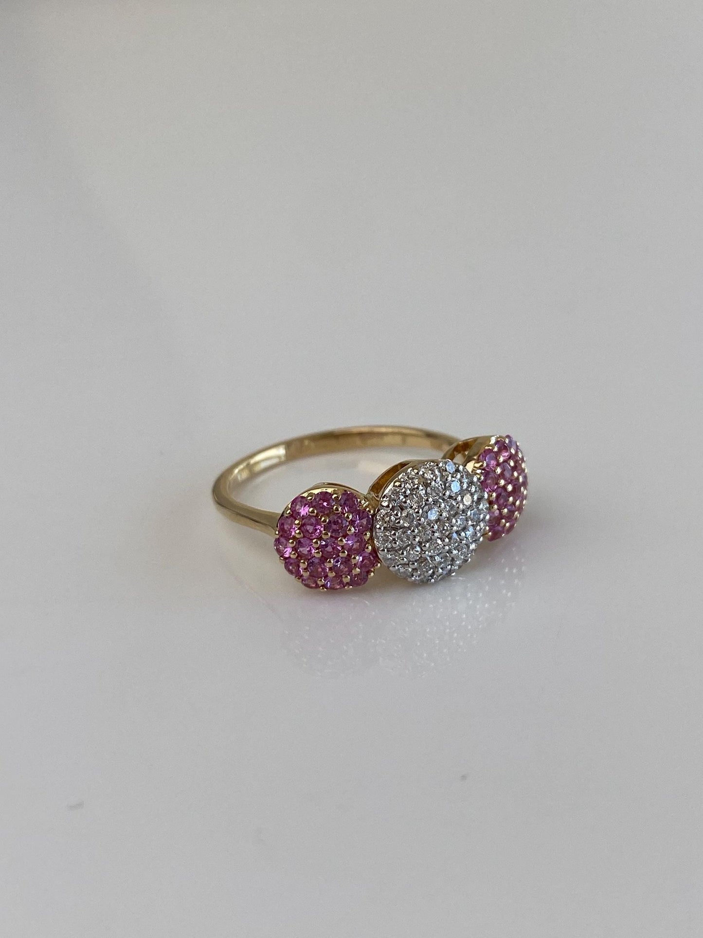 Vintage Solid 14k White & Yellow Gold Diamond Pink Spinel Clusters Ring - Size 6.75