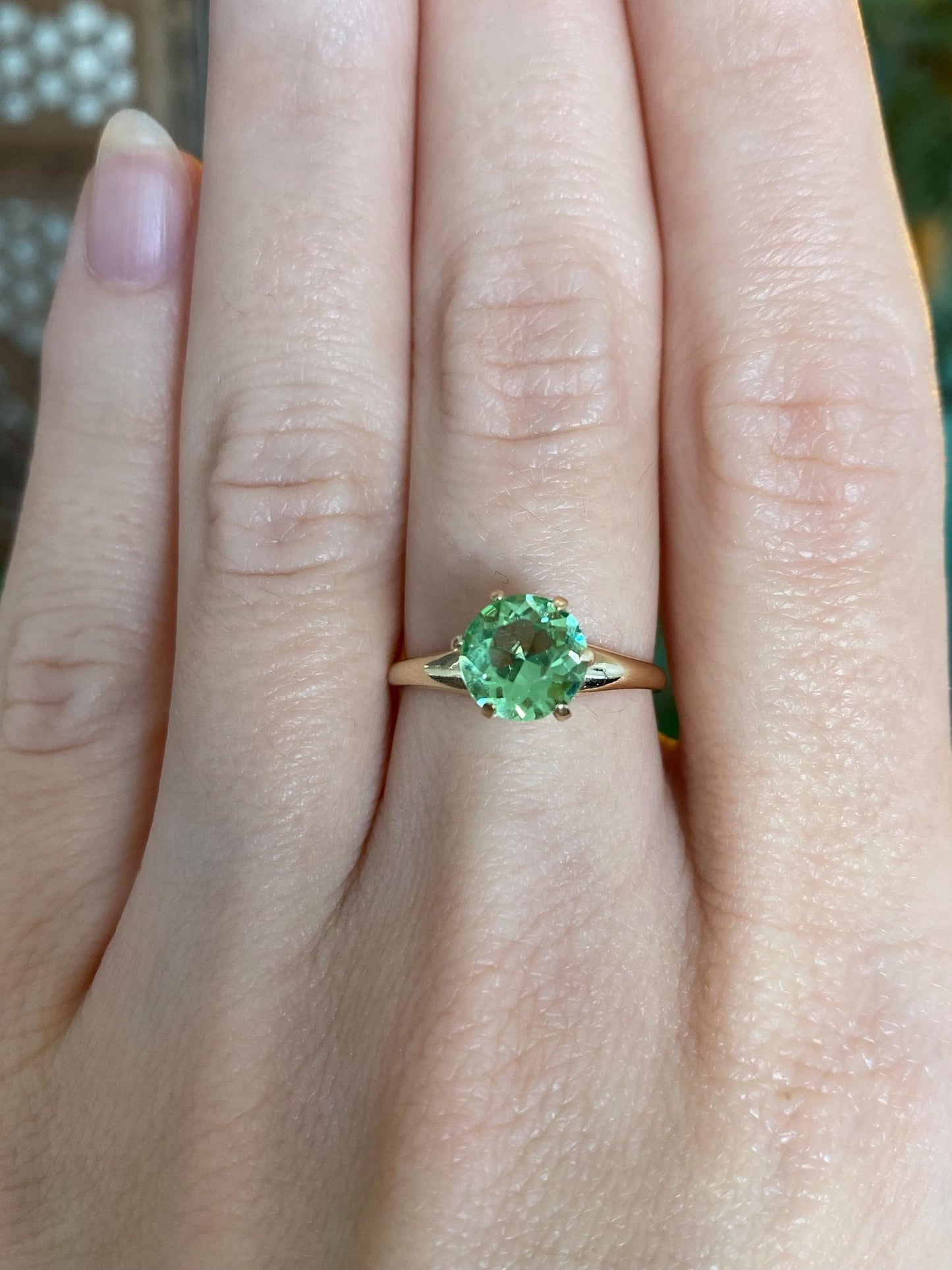 Vintage Solid 10k Yellow Gold Green Cubic Zirconia Ring - Size 5.75