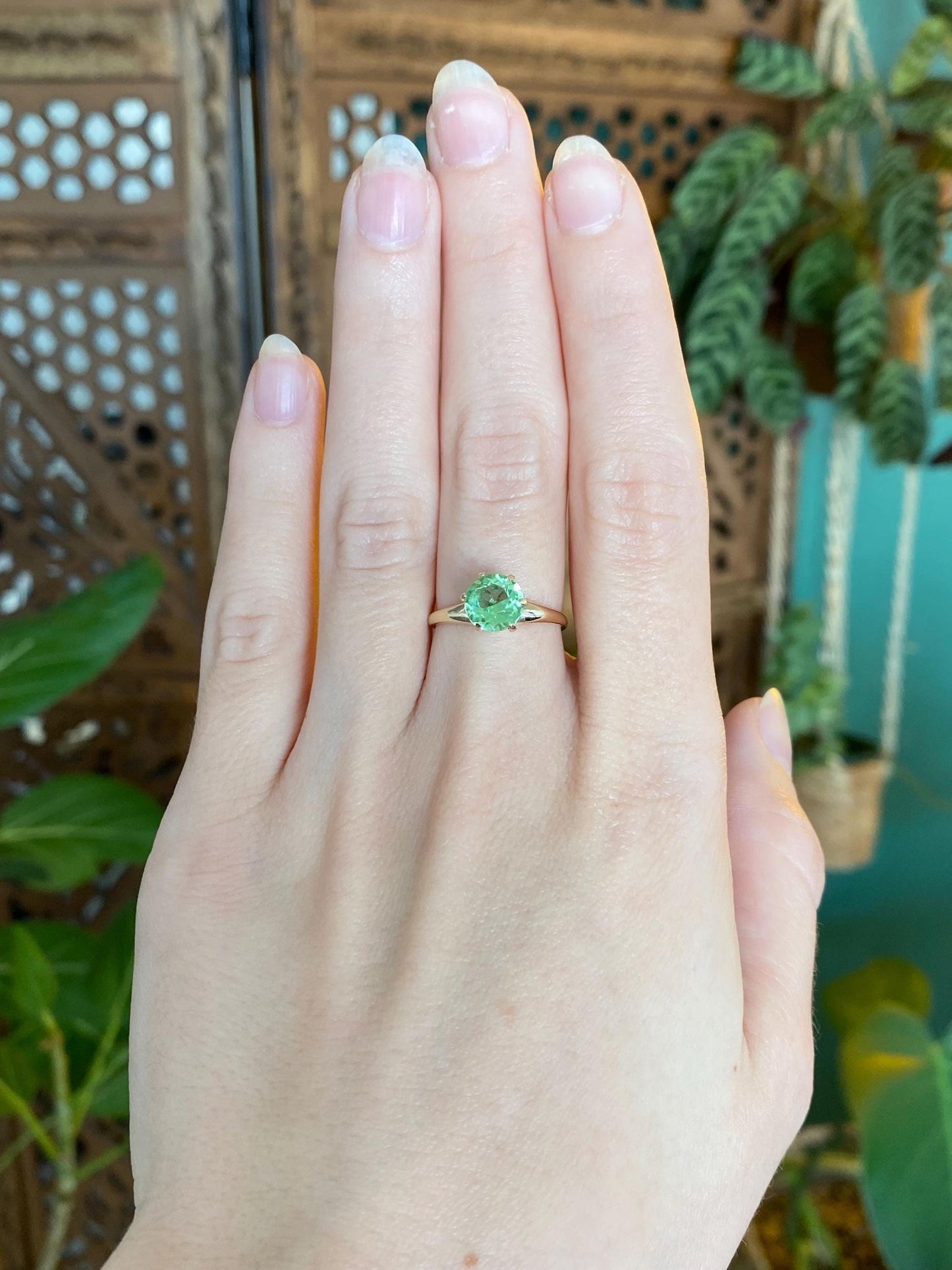 Vintage Solid 10k Yellow Gold Green Cubic Zirconia Ring - Size 5.75