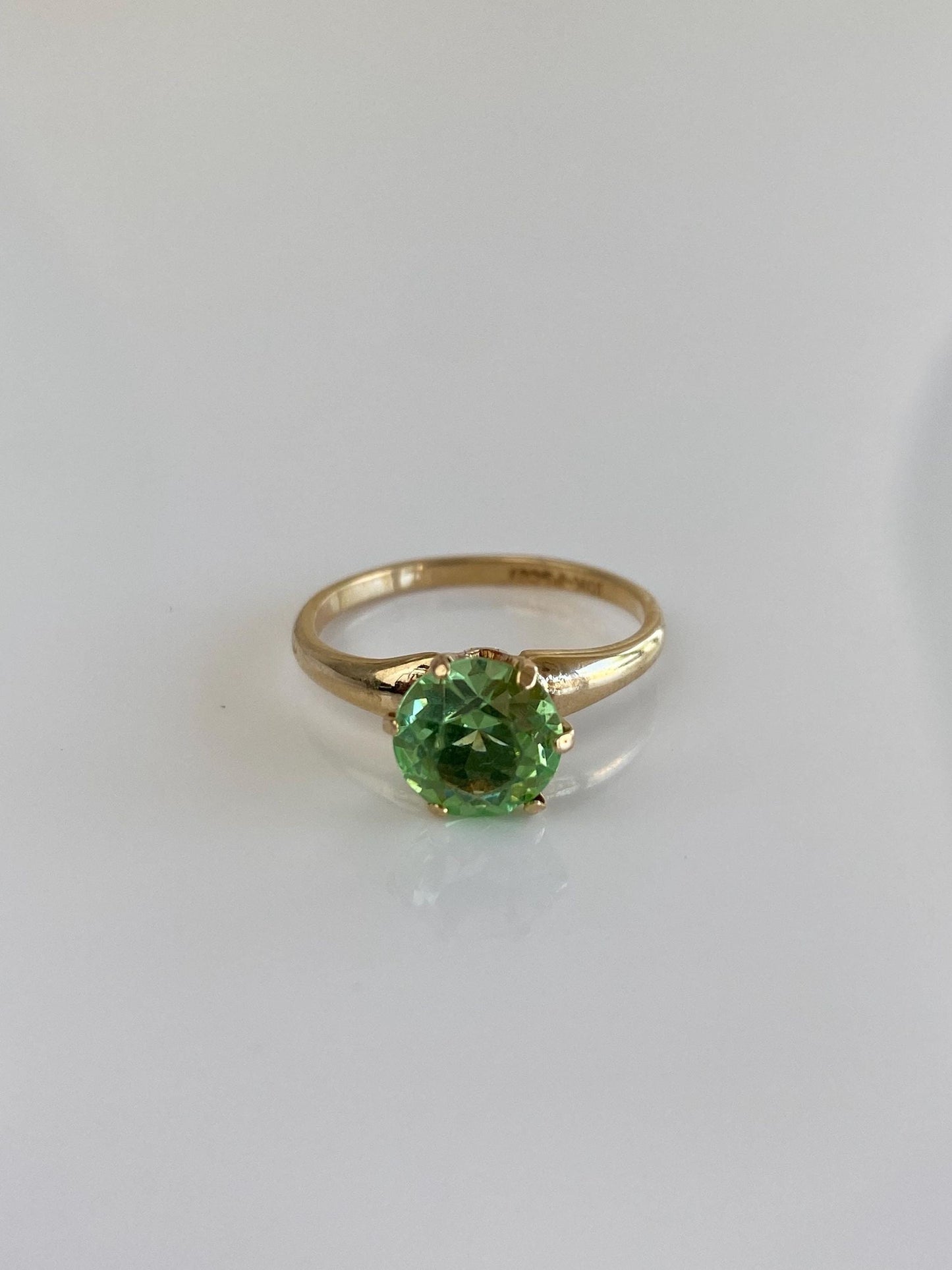 Vintage Solid 10k Yellow Gold Green Cubic Zirconia Ring - Size 5.75