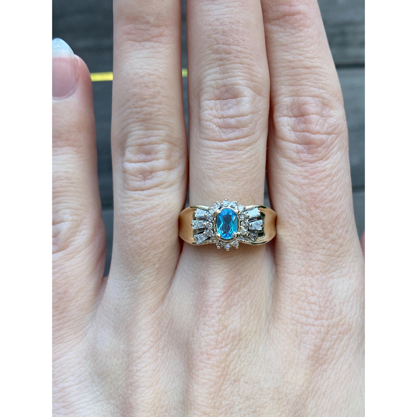 Vintage Solid 14k Yellow Gold Topaz Diamond Ring - Size 9.25