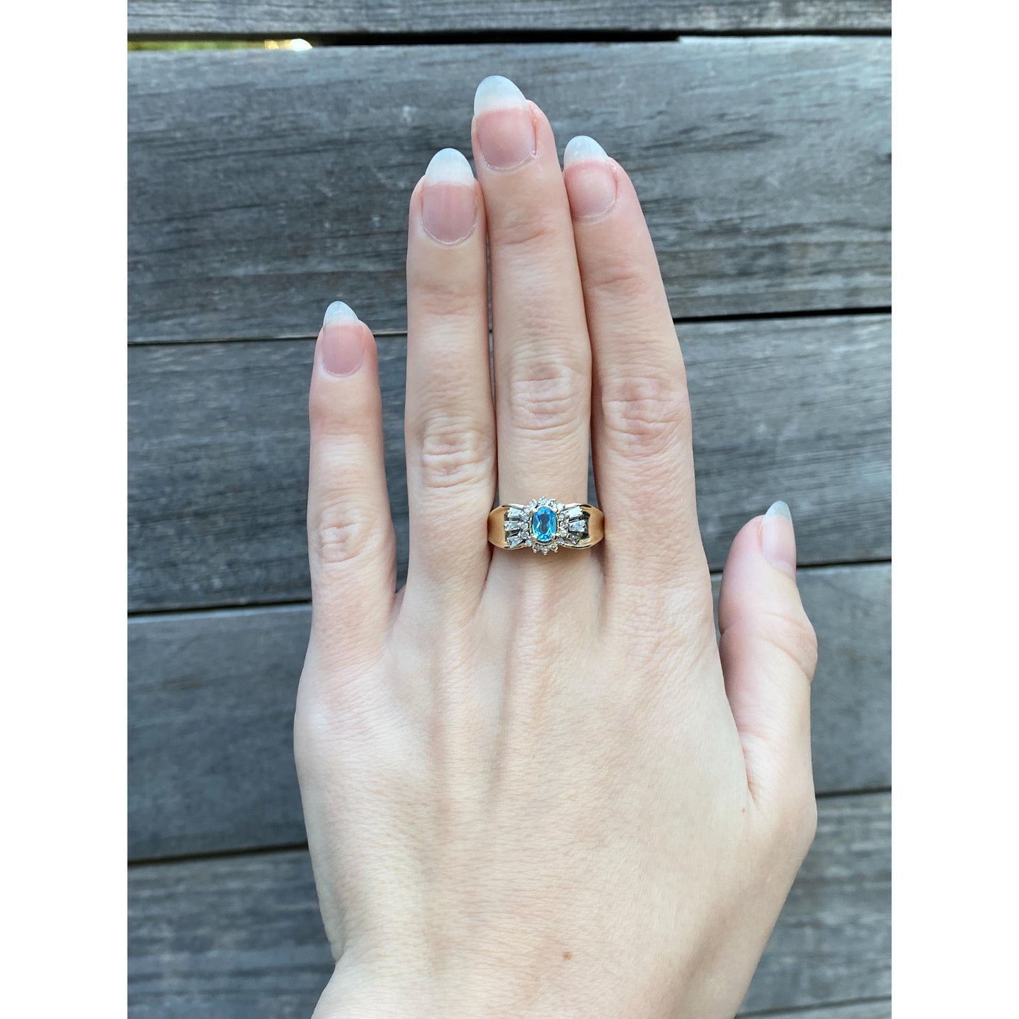 Vintage Solid 14k Yellow Gold Topaz Diamond Ring - Size 9.25