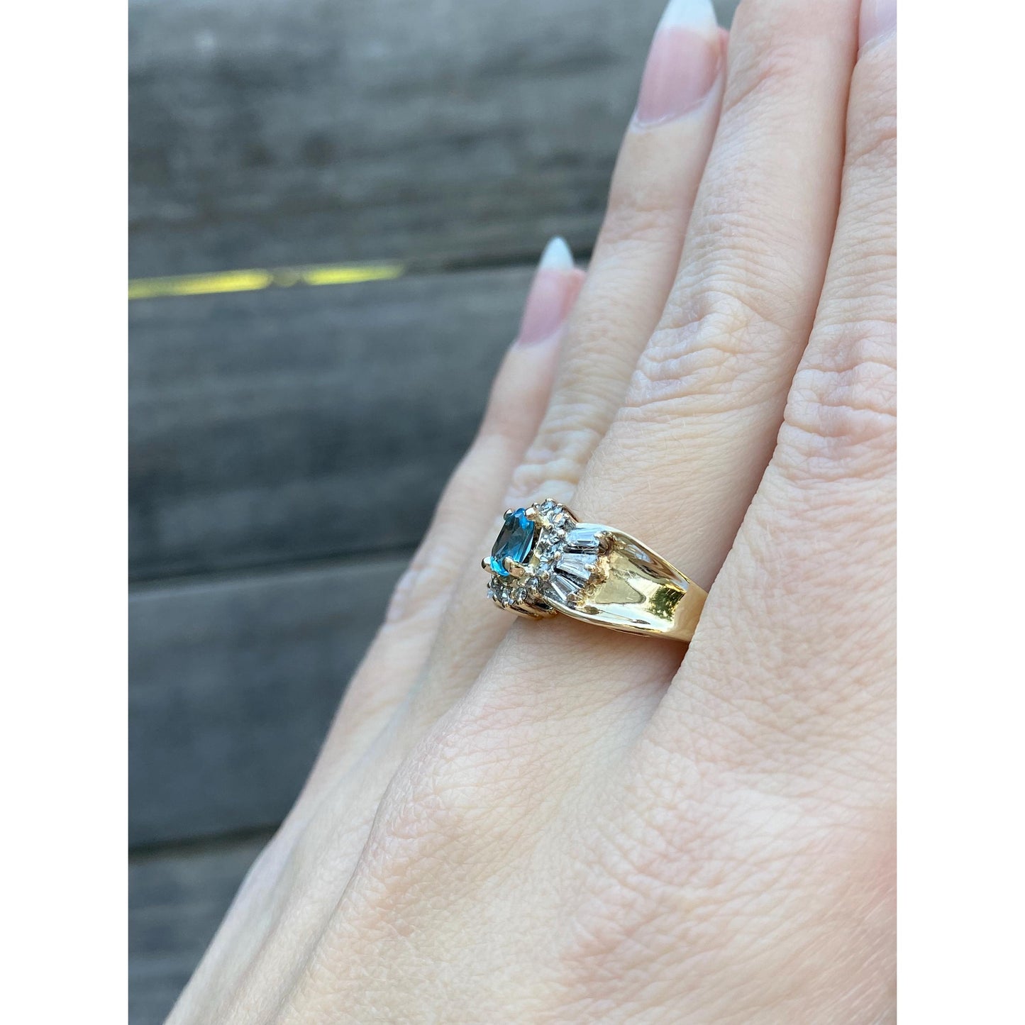 Vintage Solid 14k Yellow Gold Topaz Diamond Ring - Size 9.25