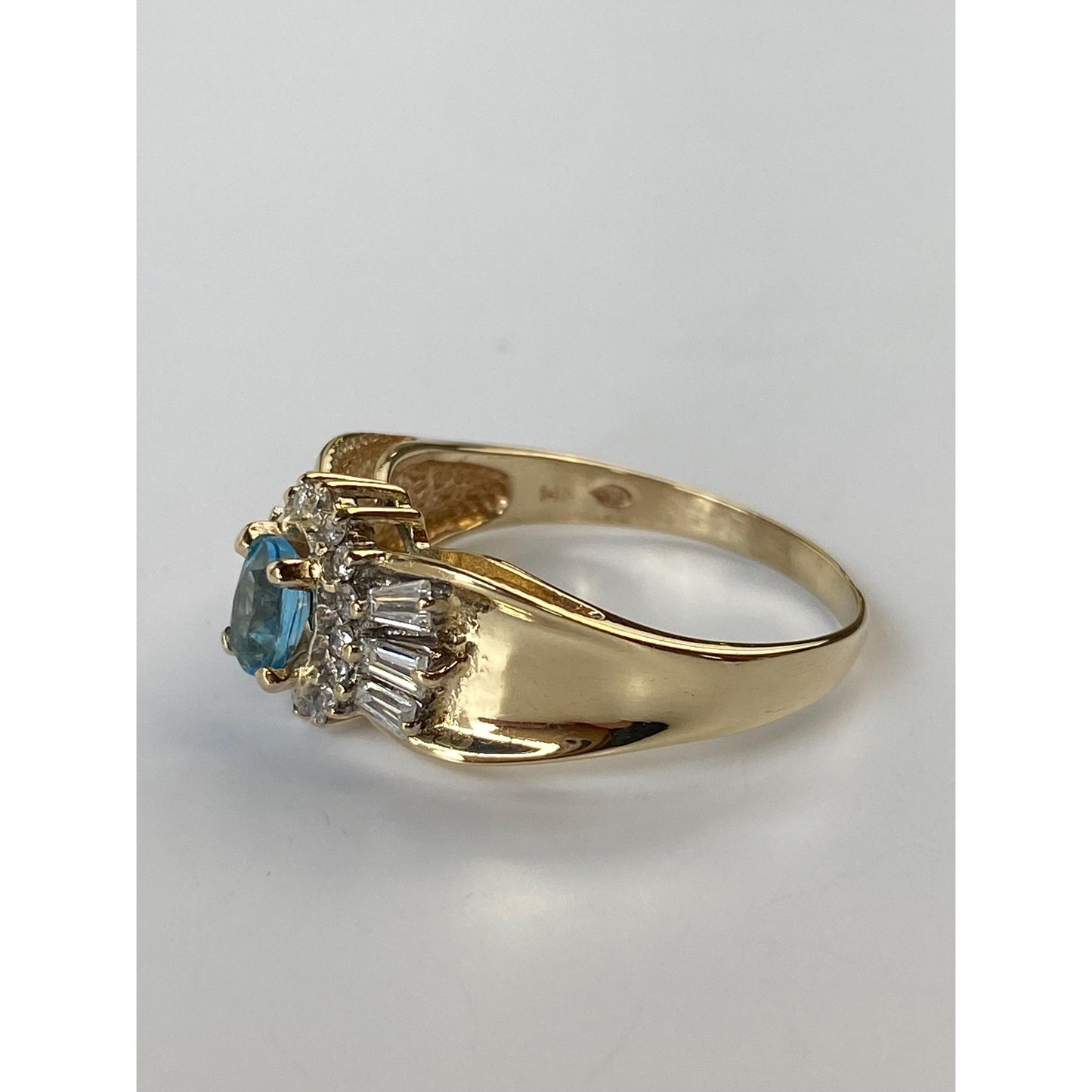 Vintage Solid 14k Yellow Gold Topaz Diamond Ring - Size 9.25