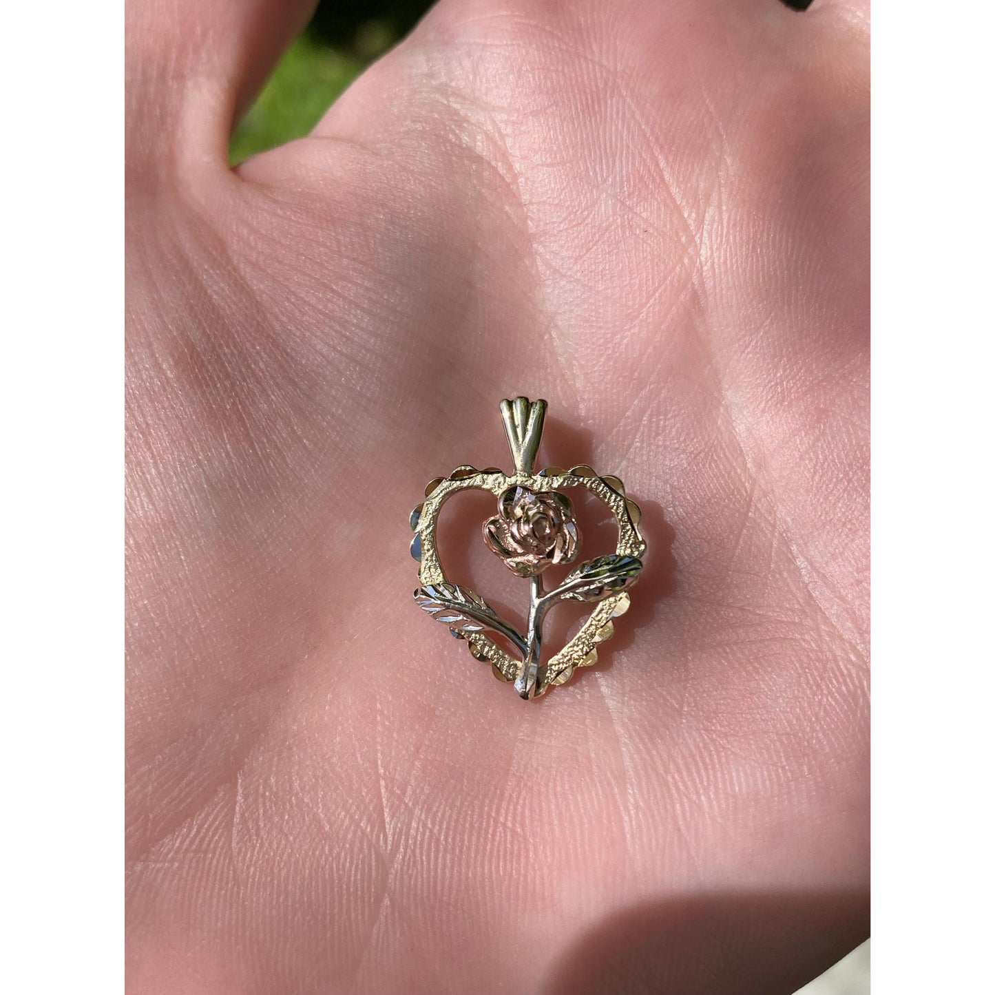 Solid 14k Tri Tone Gold Rose Heart Charm