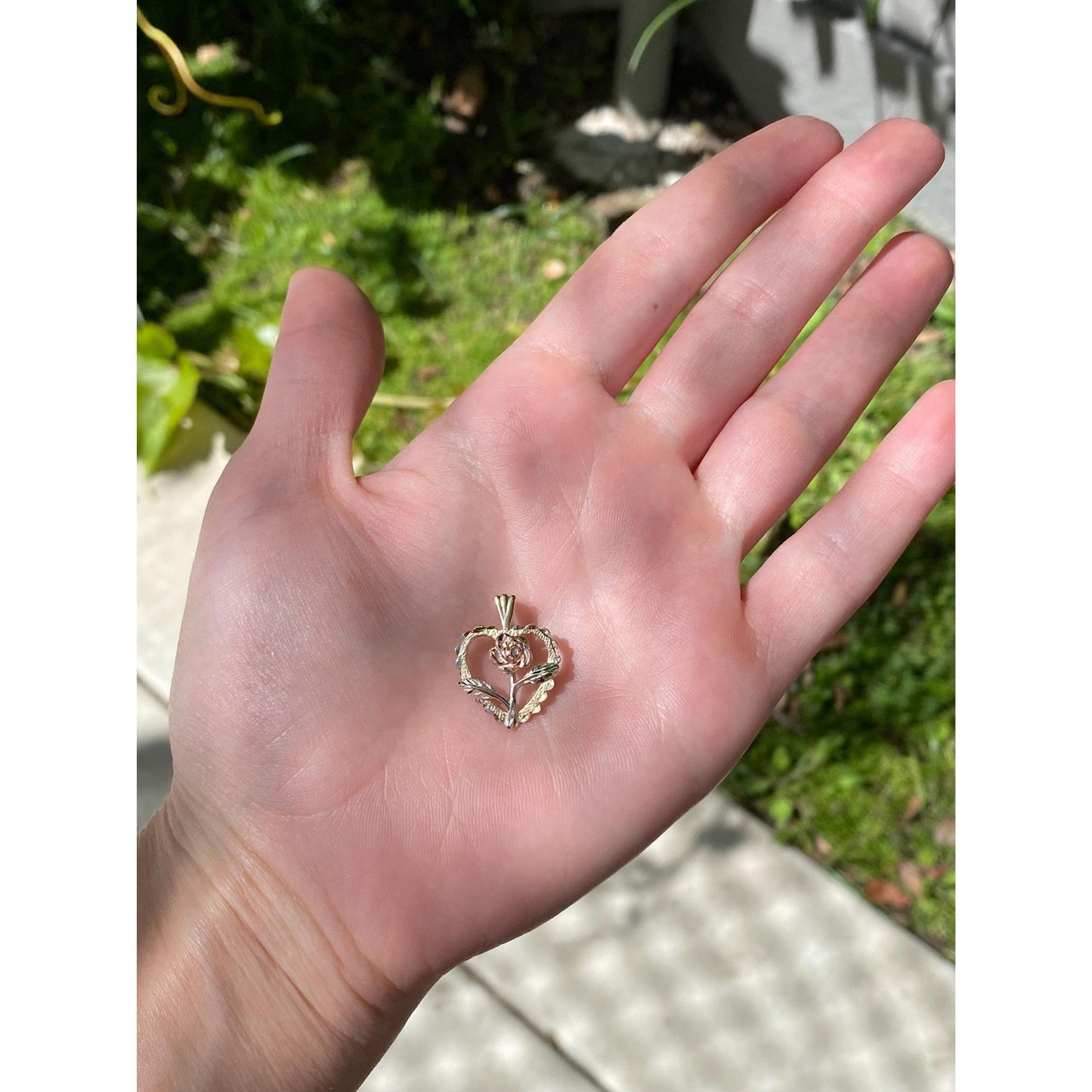 Solid 14k Tri Tone Gold Rose Heart Charm