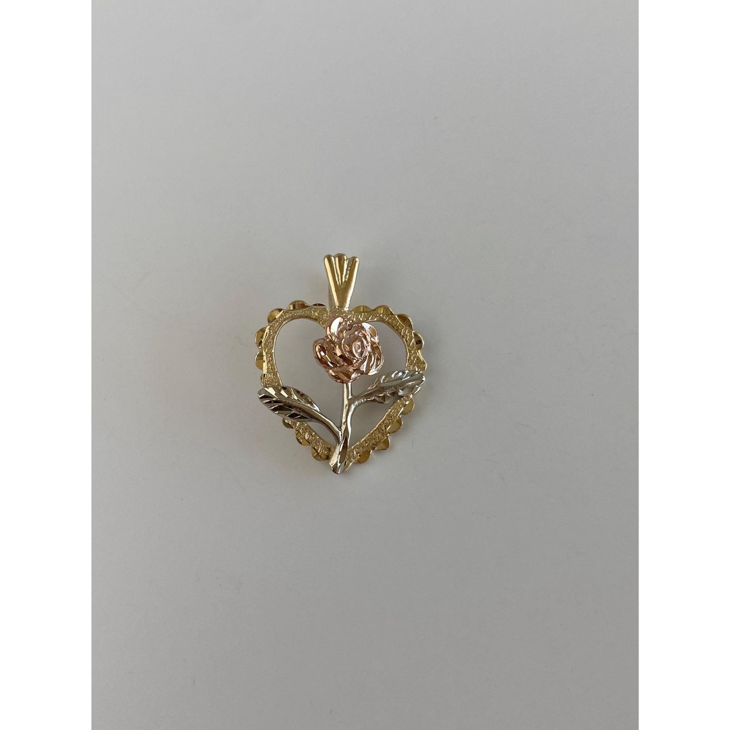 Solid 14k Tri Tone Gold Rose Heart Charm