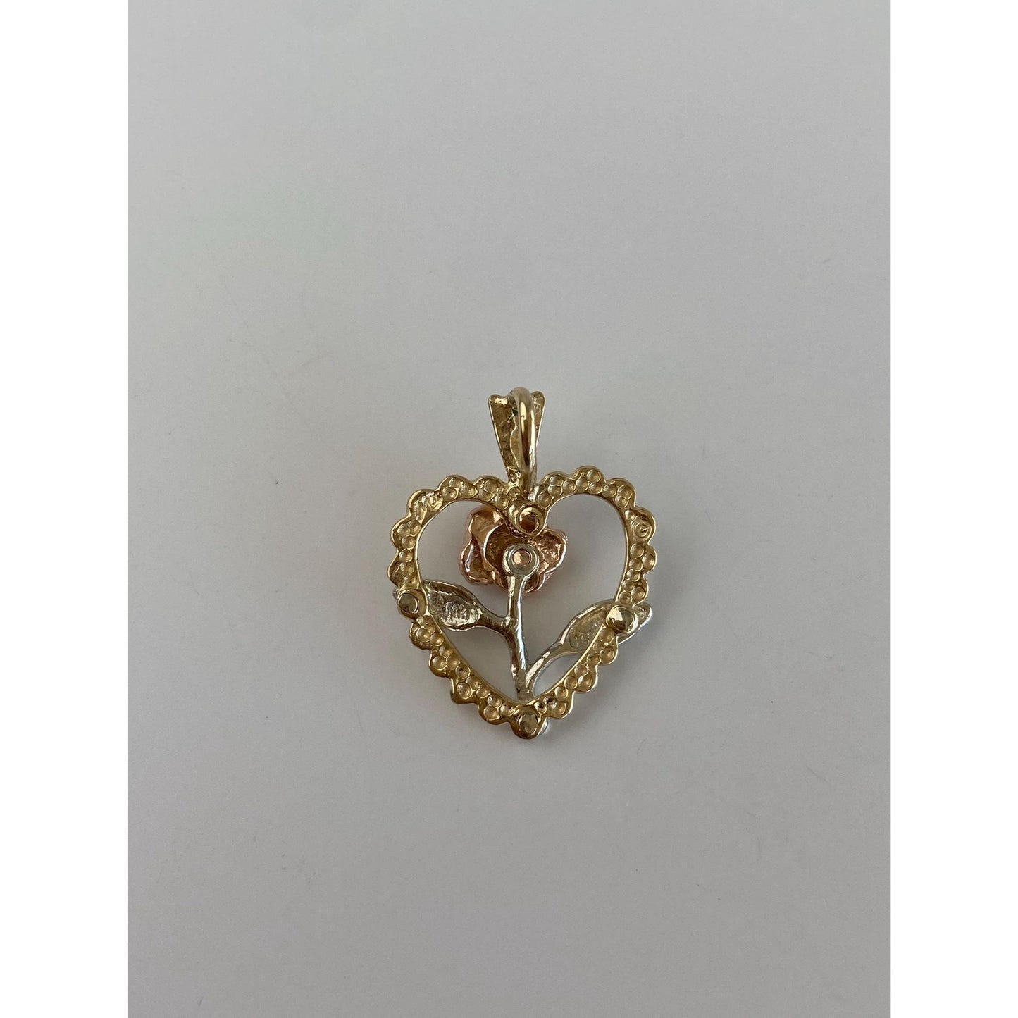 Solid 14k Tri Tone Gold Rose Heart Charm