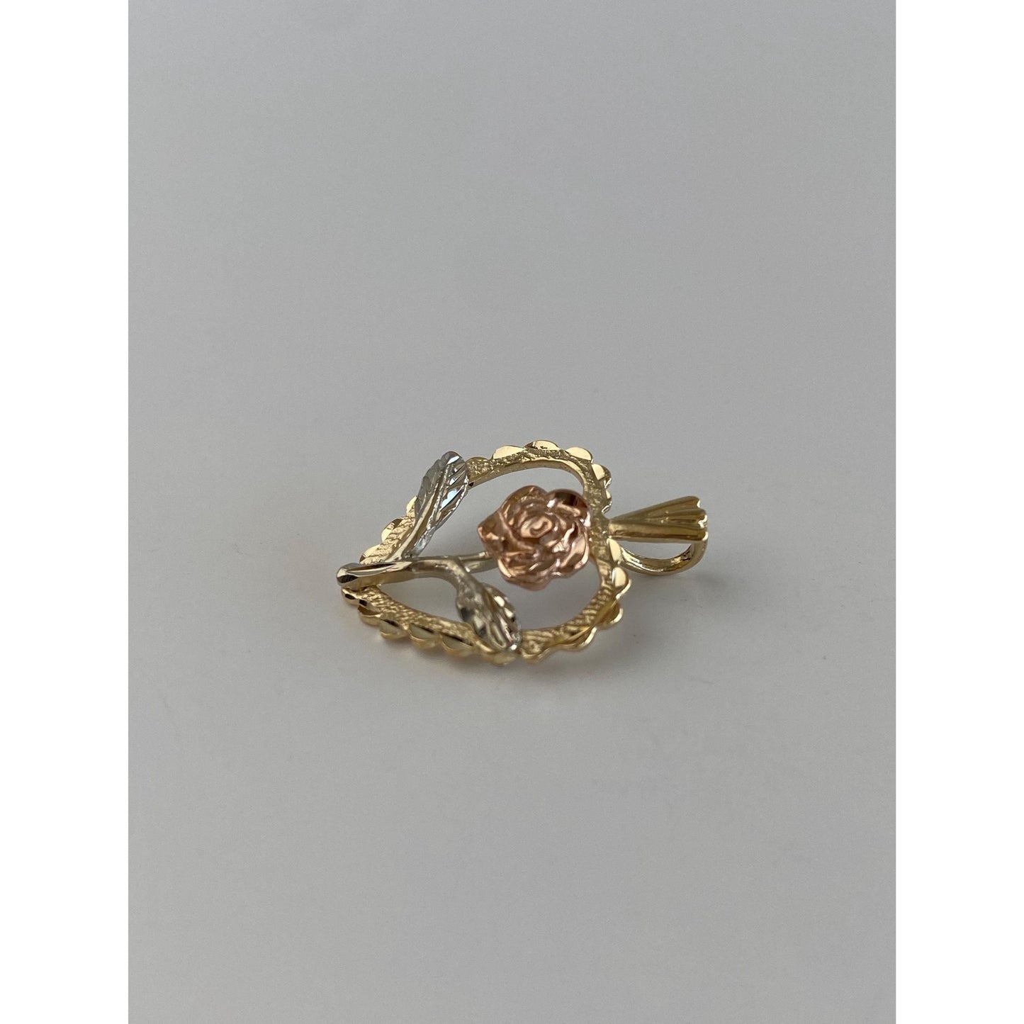 Solid 14k Tri Tone Gold Rose Heart Charm