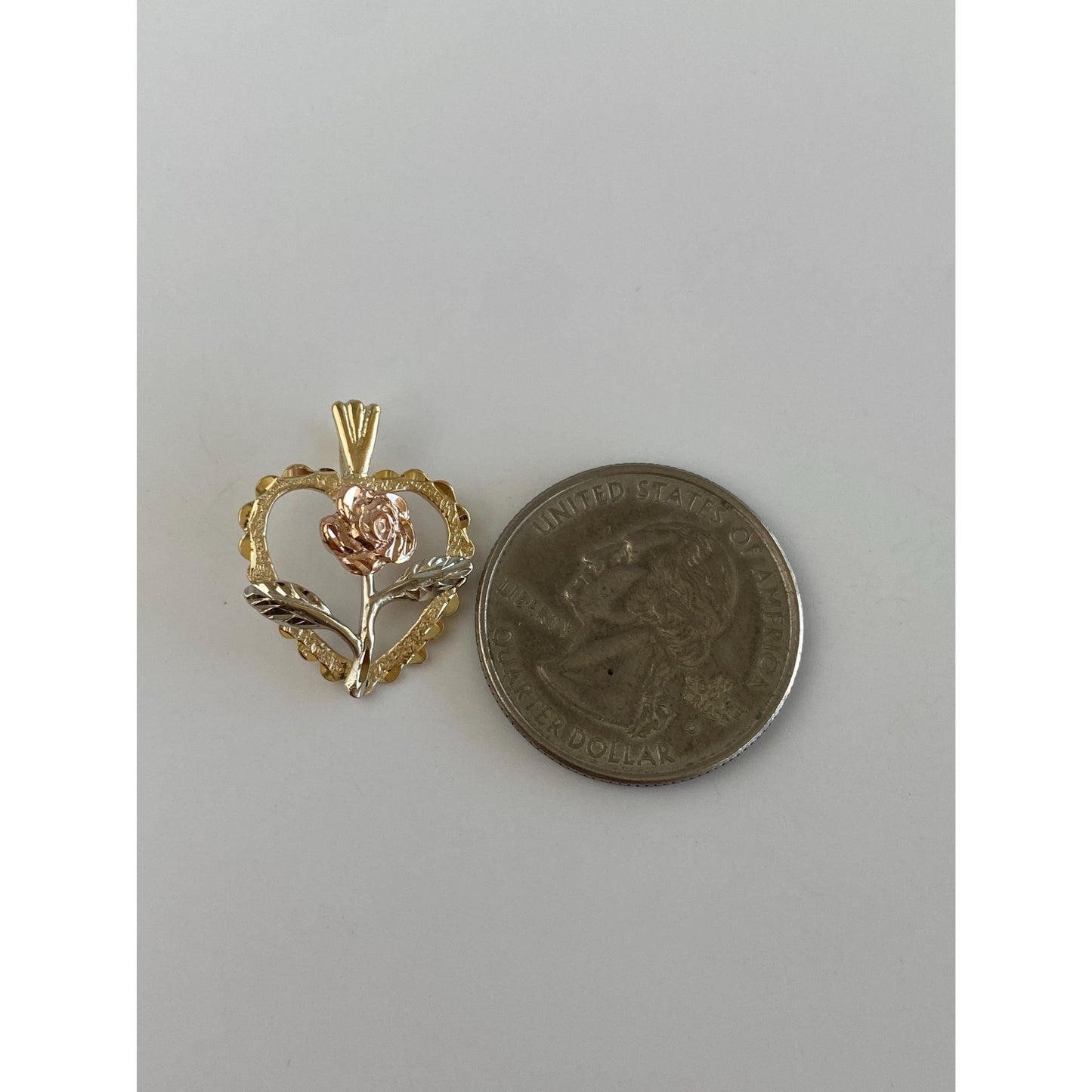 Solid 14k Tri Tone Gold Rose Heart Charm