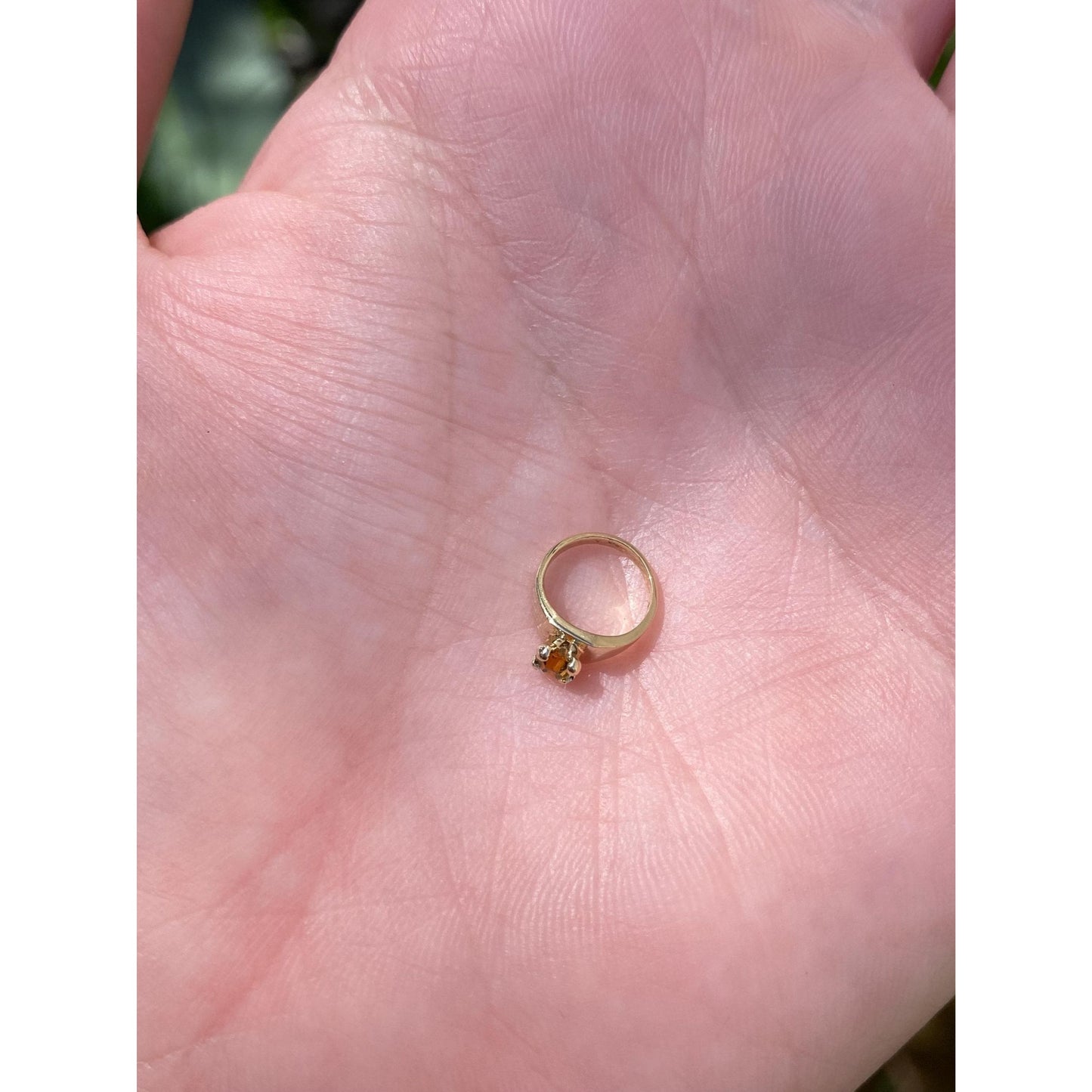 Vintage Solid 14k Yellow Gold Orange Cubic Zirconia Ring Charm