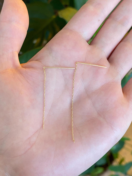 Vintage Solid 14k Yellow Gold Dainty Biker Link Threader Earrings