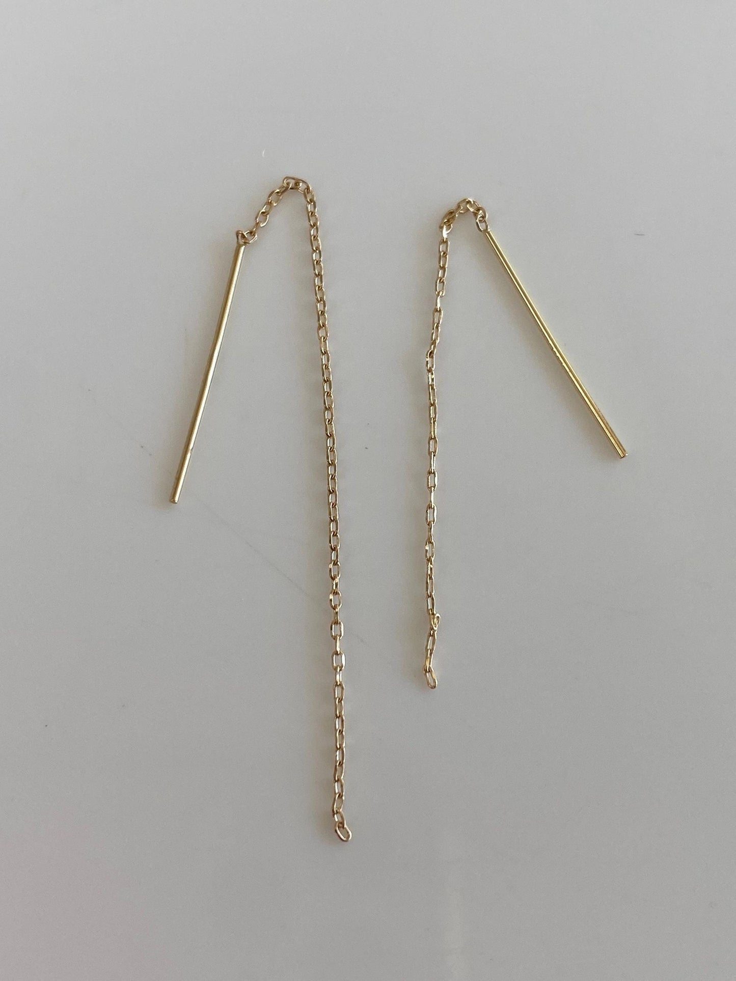Vintage Solid 14k Yellow Gold Dainty Biker Link Threader Earrings