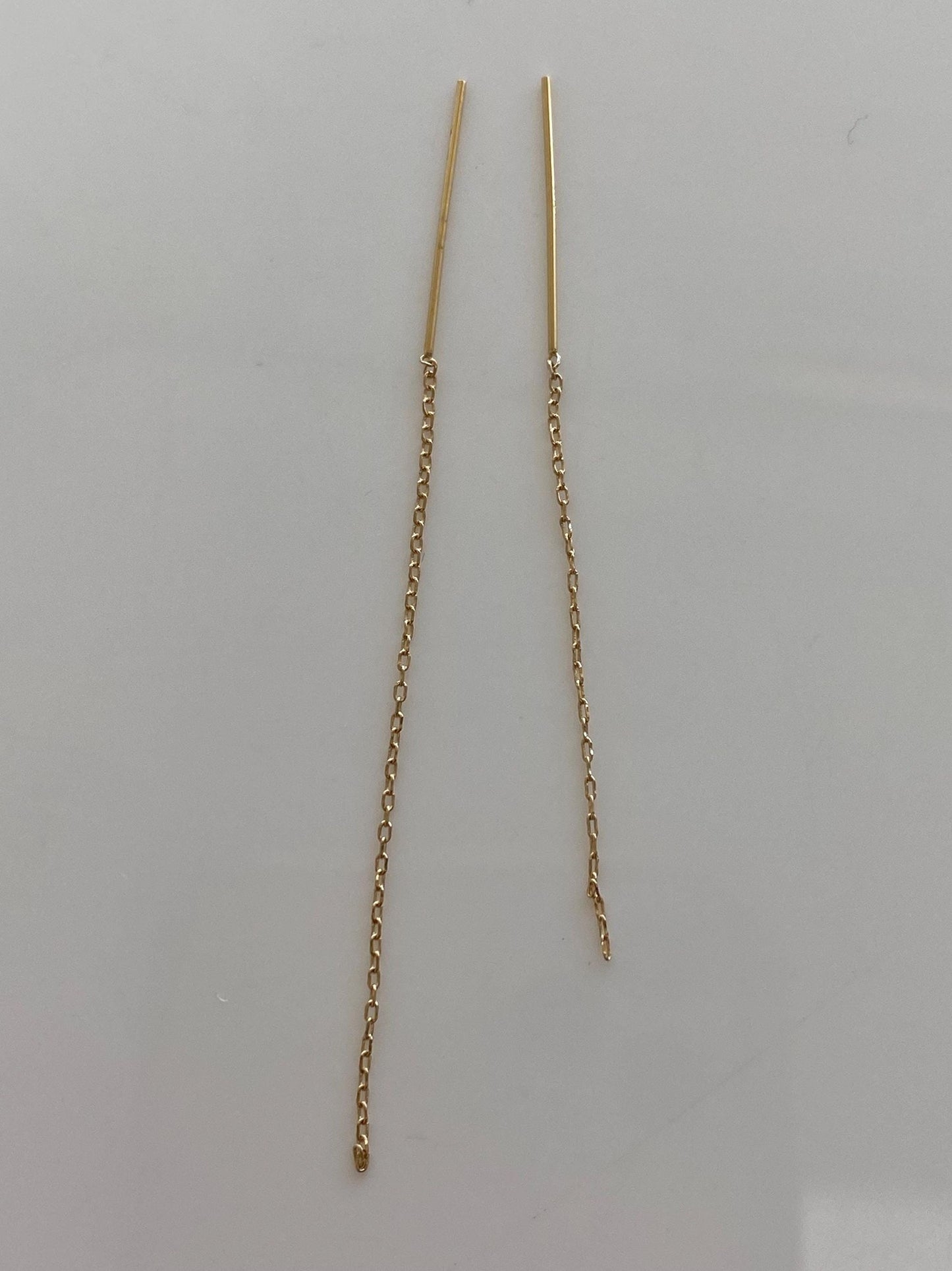 Vintage Solid 14k Yellow Gold Dainty Biker Link Threader Earrings