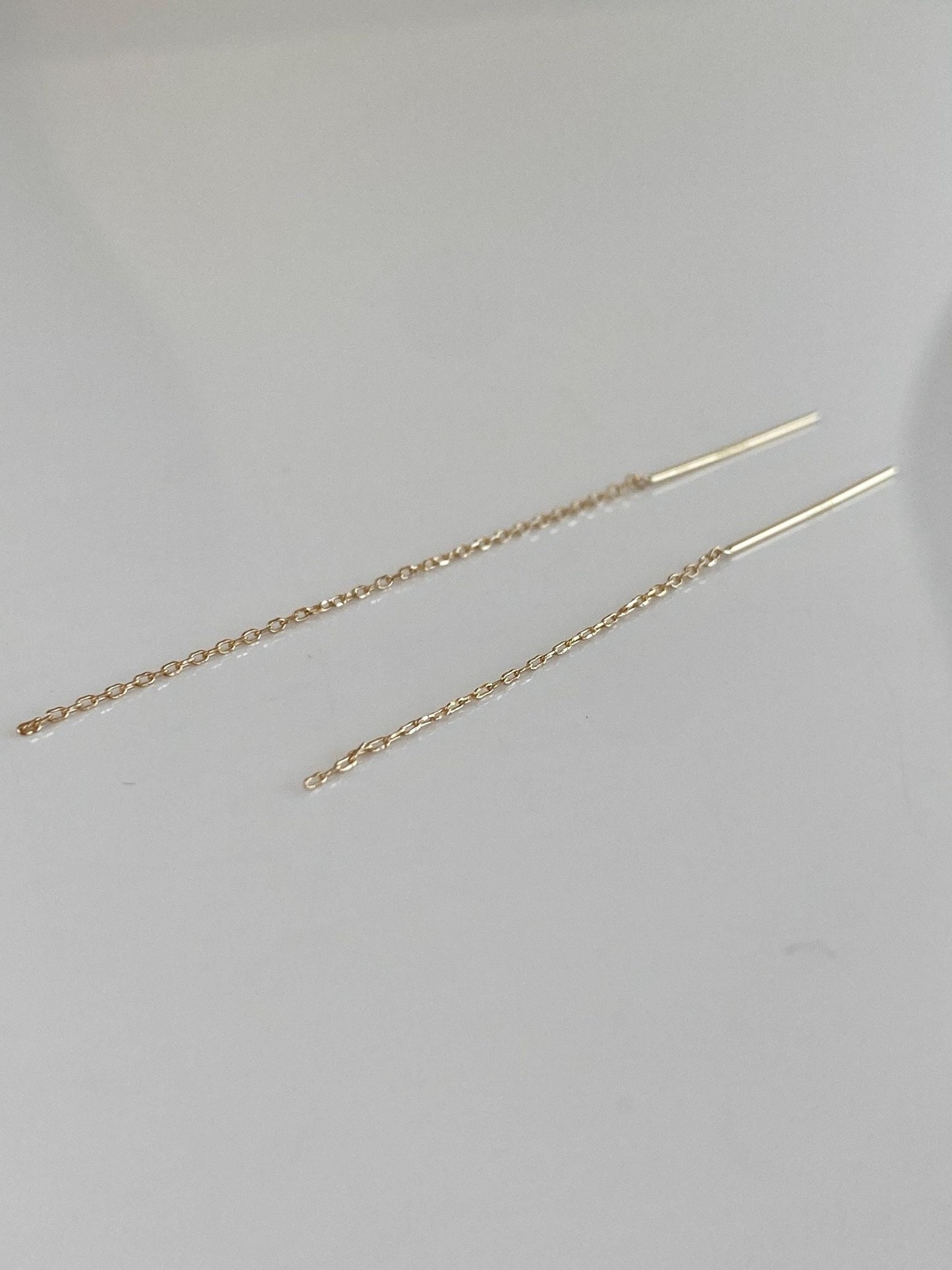 Vintage Solid 14k Yellow Gold Dainty Biker Link Threader Earrings
