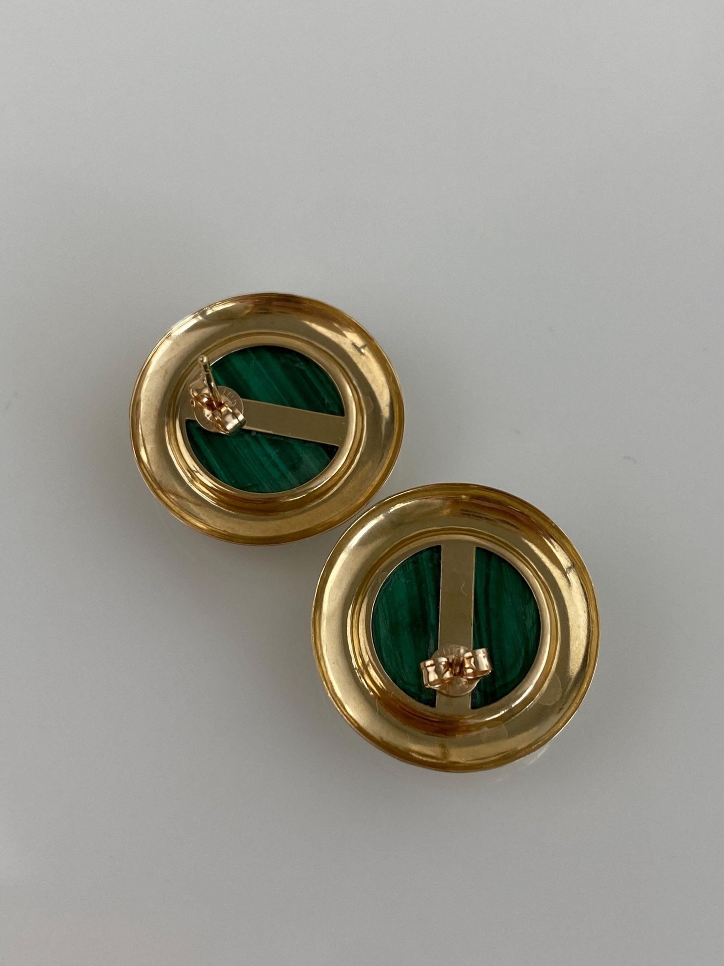 Vintage Solid 9k Yellow Gold Malachite Stud Earrings