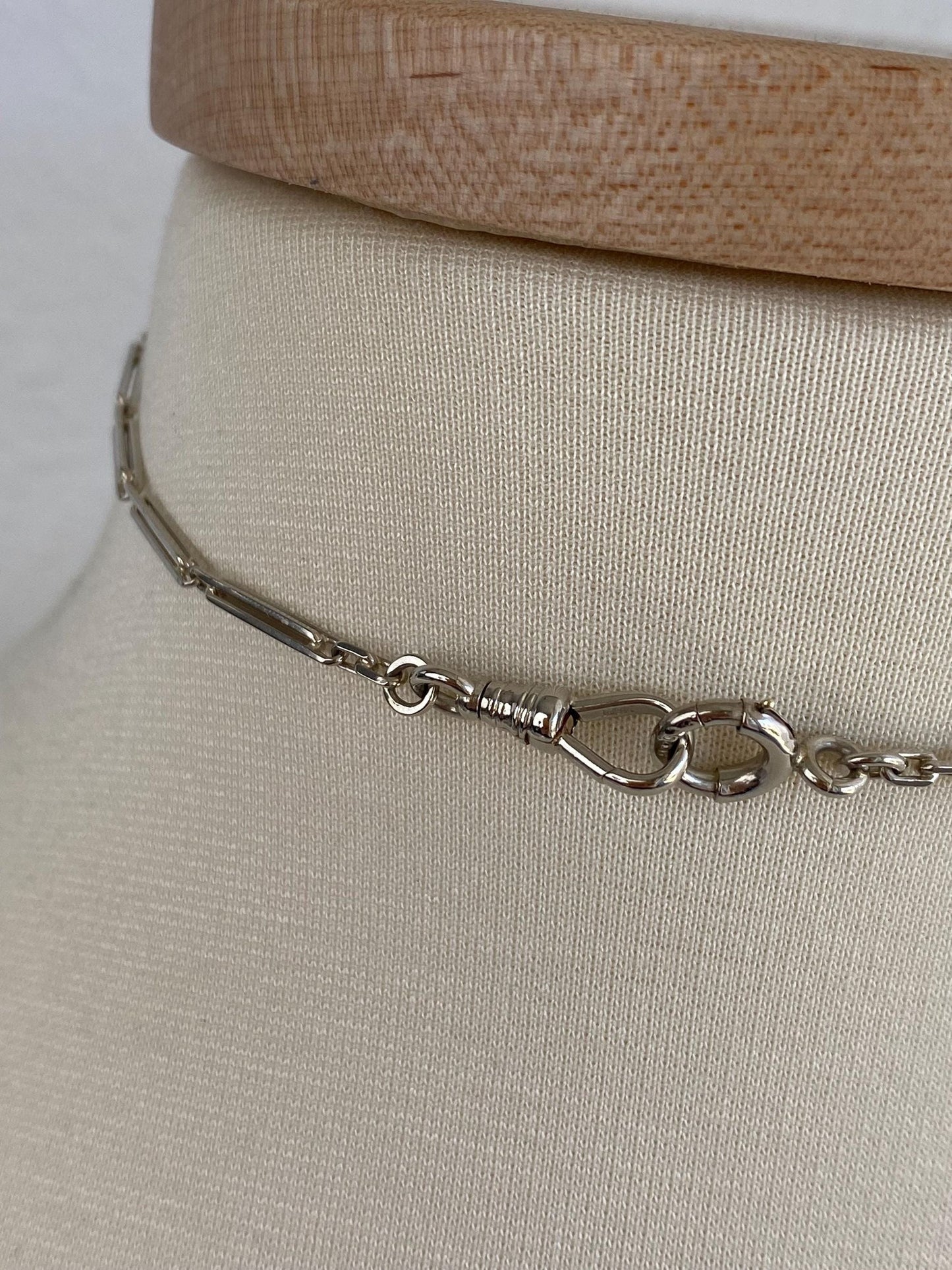 Vintage Solid 14k White Gold Barrel Link Pocket Watch Chain Necklace - 14 inches