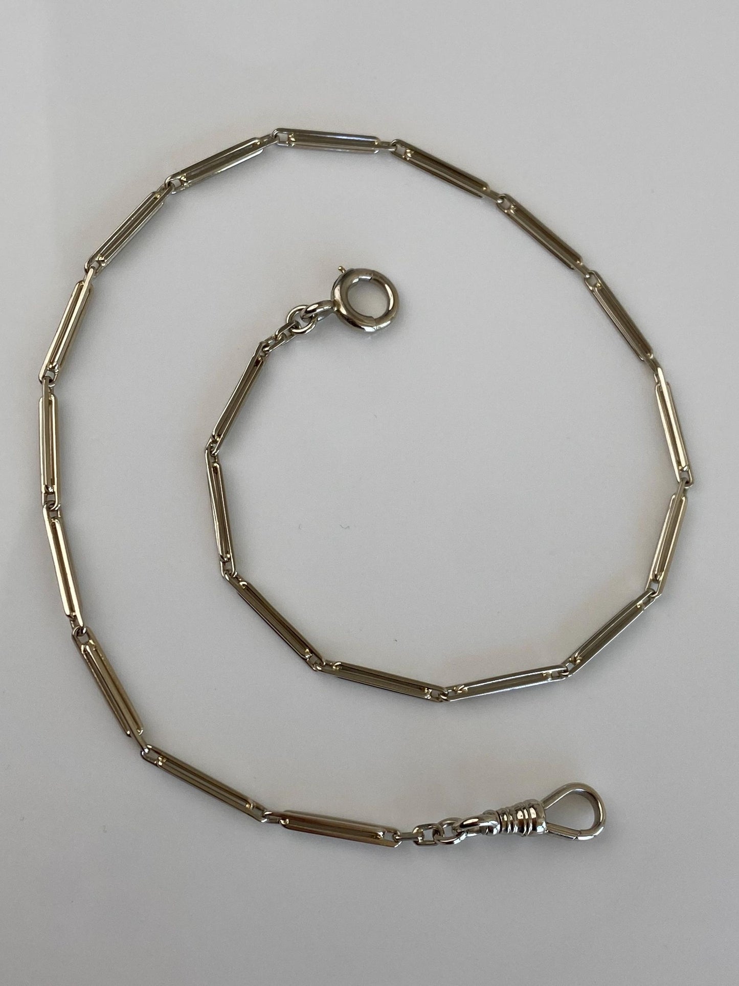 Vintage Solid 14k White Gold Barrel Link Pocket Watch Chain Necklace - 14 inches