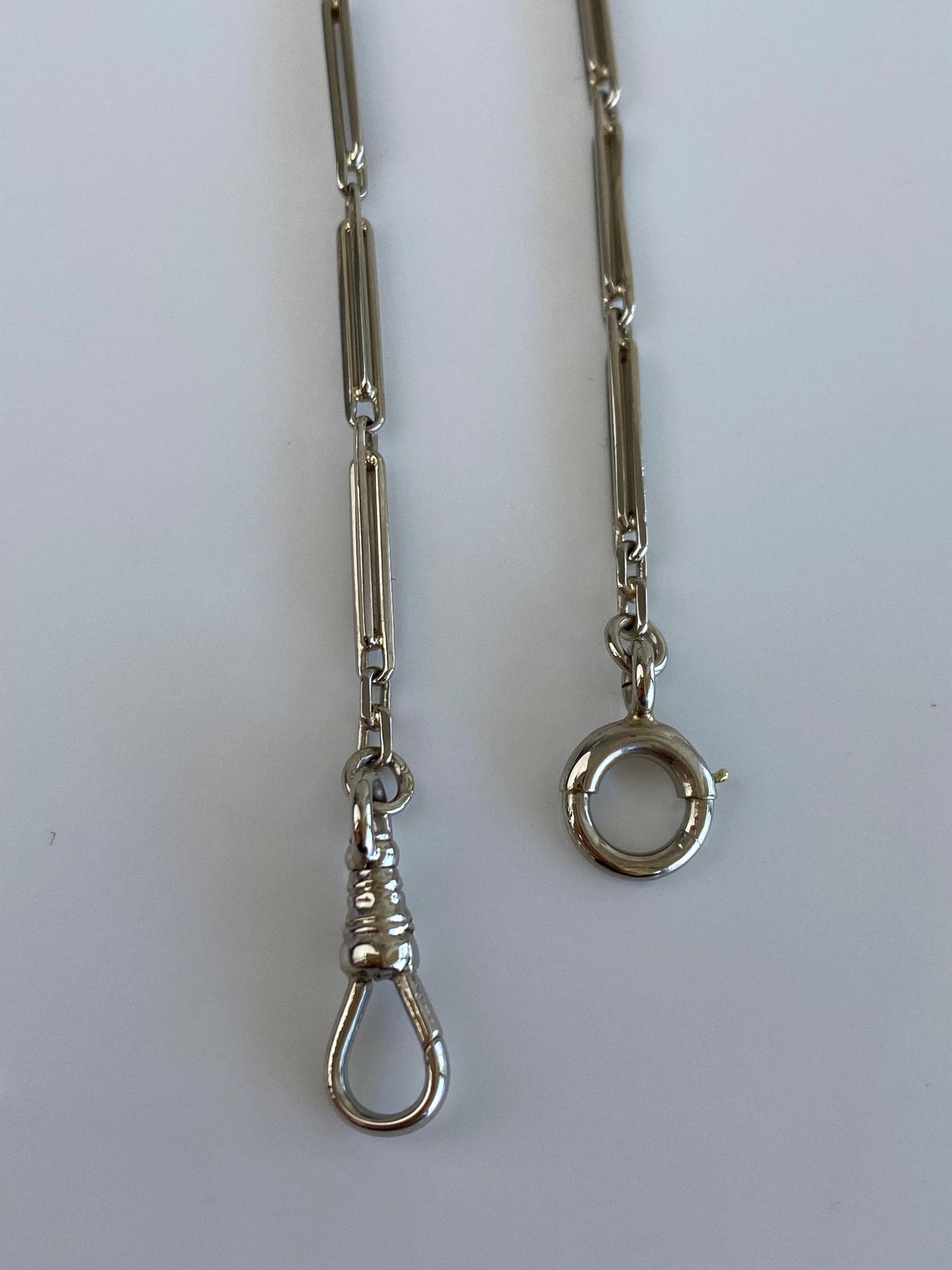 Vintage Solid 14k White Gold Barrel Link Pocket Watch Chain Necklace - 14 inches