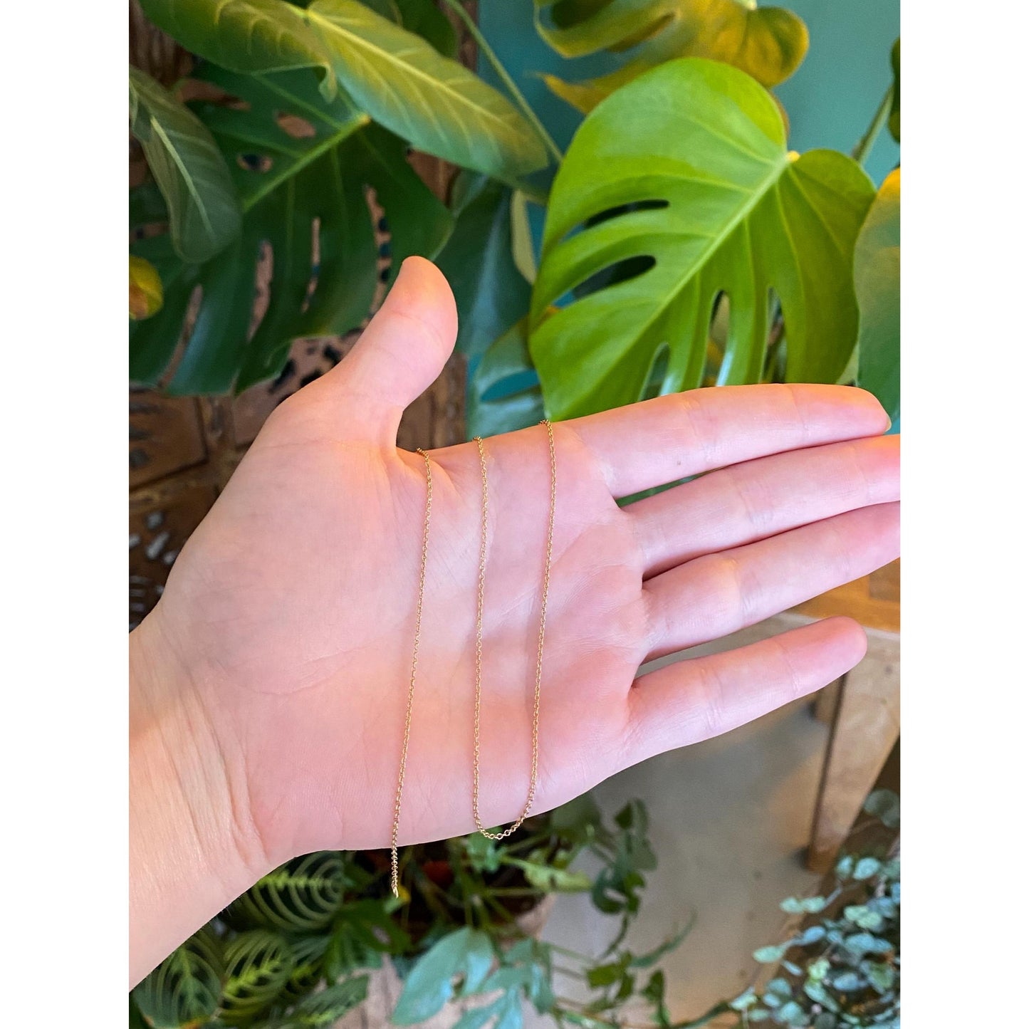 Vintage Solid 14k Yellow Gold Dainty Rolo Chain Necklace - 15.5 inches