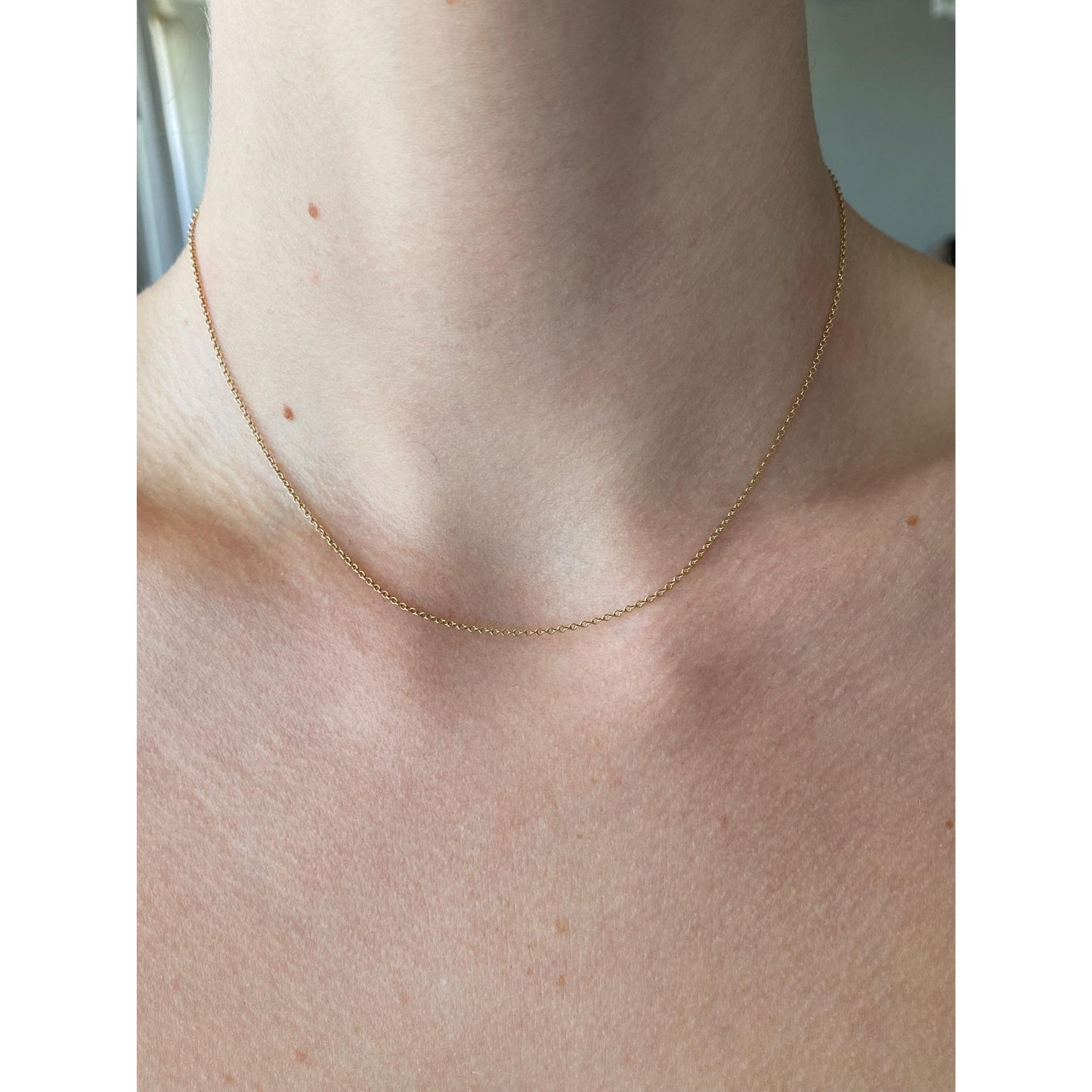 Vintage Solid 14k Yellow Gold Dainty Rolo Chain Necklace - 15.5 inches