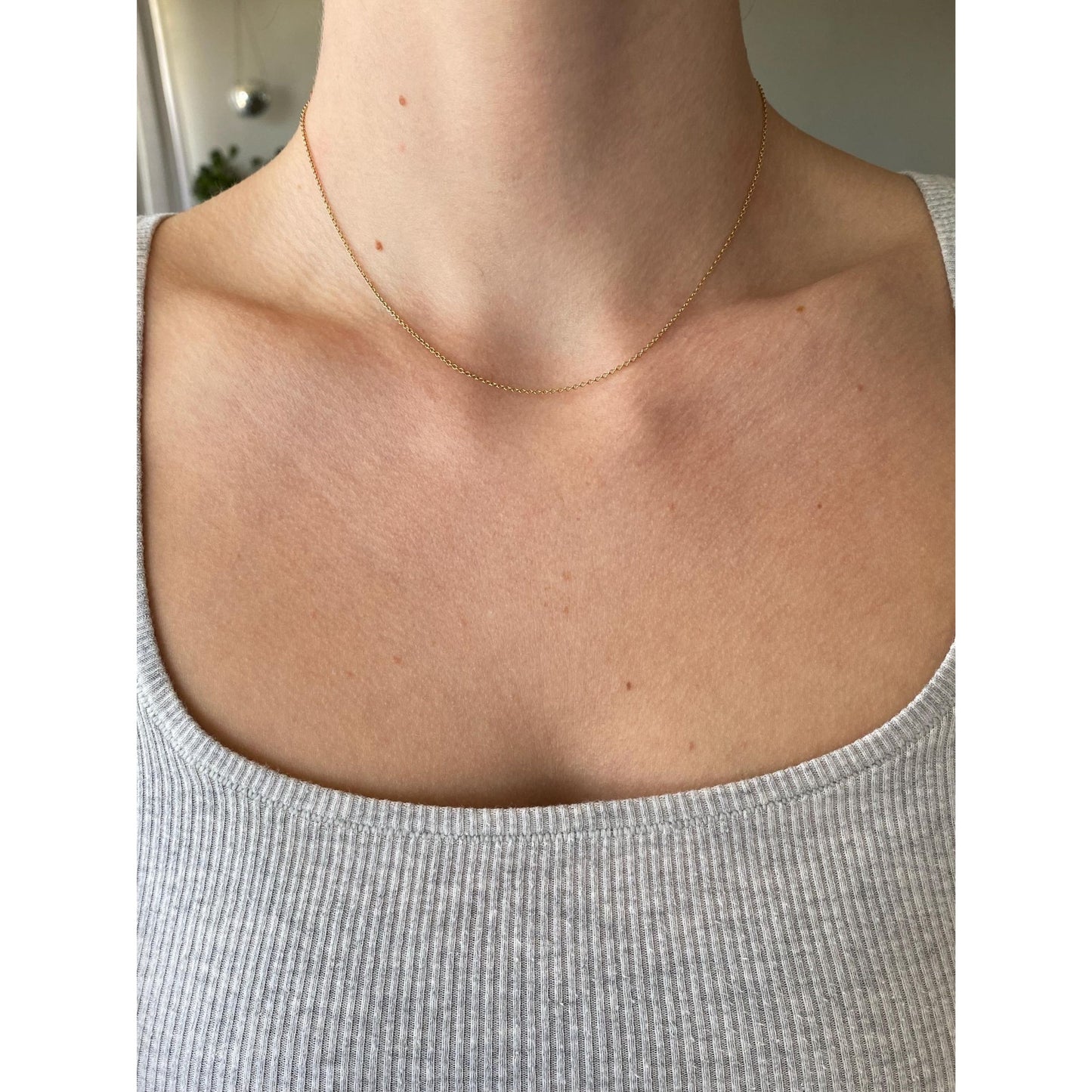 Vintage Solid 14k Yellow Gold Dainty Rolo Chain Necklace - 15.5 inches