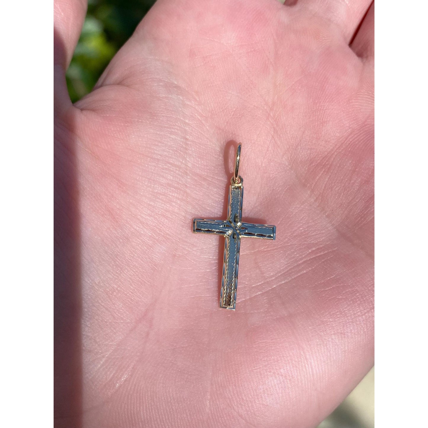 Vintage Solid 14k Yellow Gold Diamond Cut Cross Charm