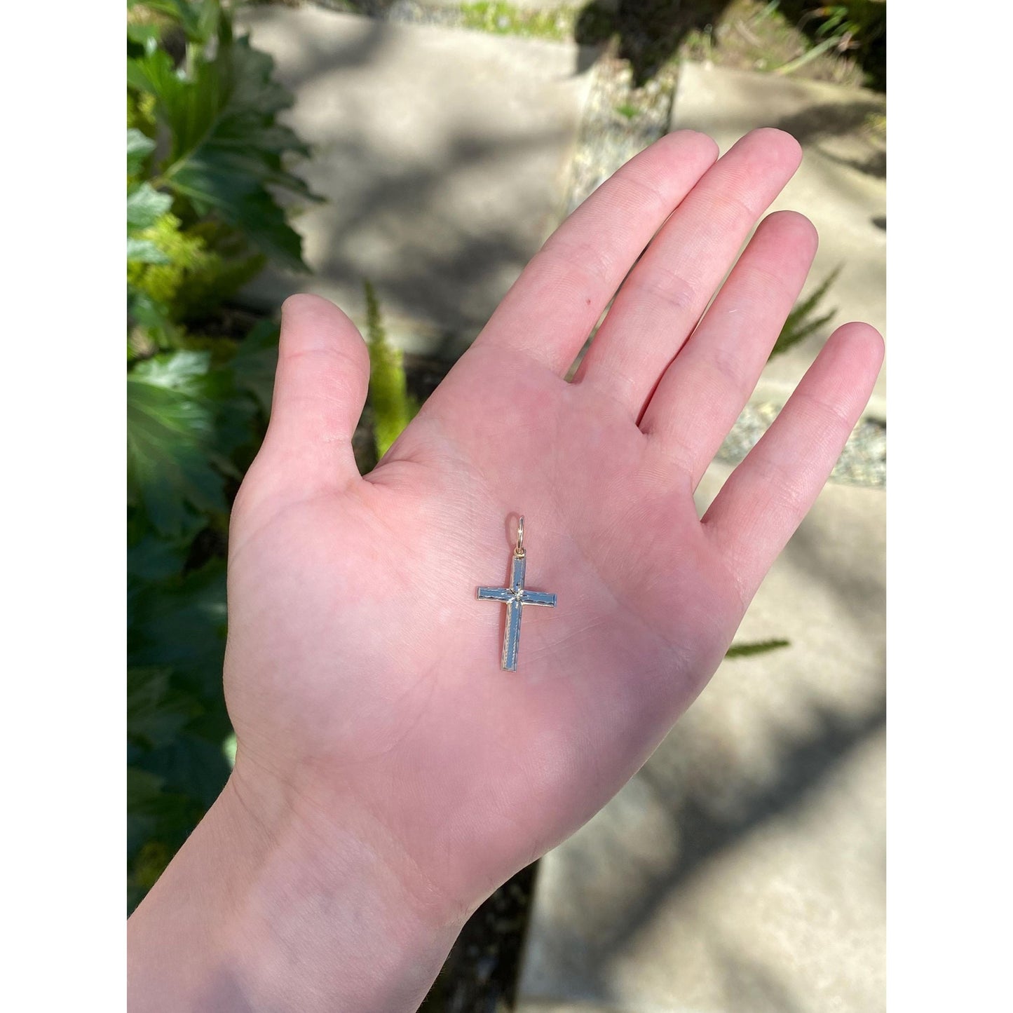 Vintage Solid 14k Yellow Gold Diamond Cut Cross Charm