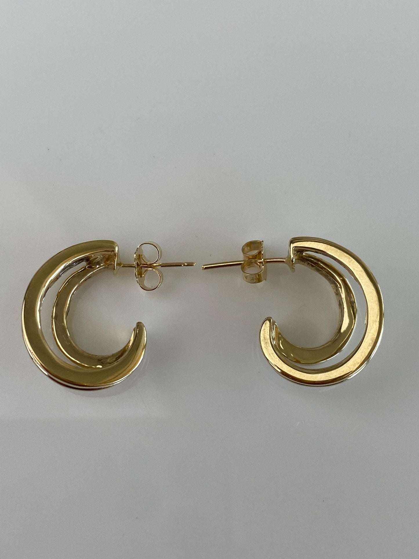 Vintage Solid 14k Yellow Gold Baguette Diamond Double Hoop Drop Earrings